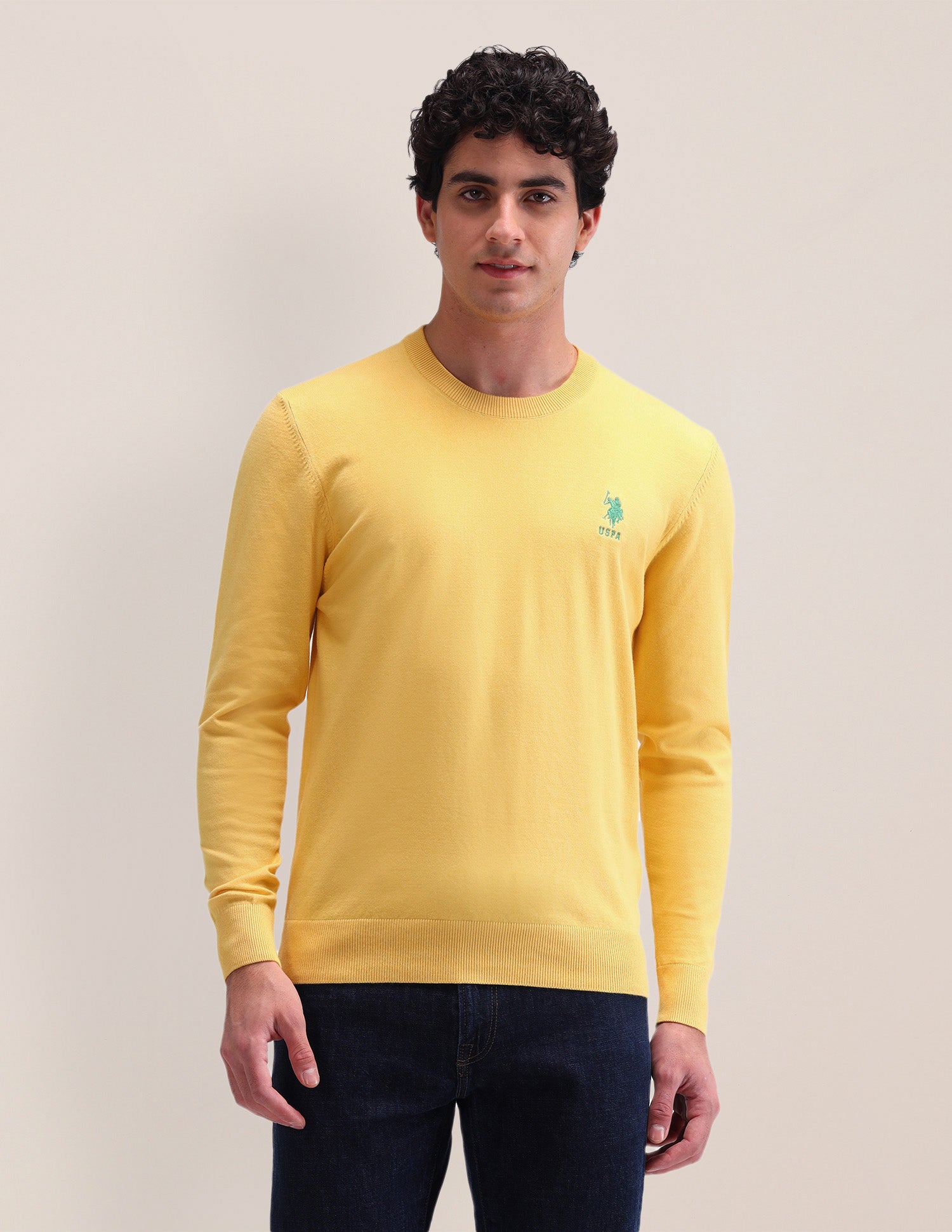 Solid Regular Fit Sweater Yellow - U.S. Polo Assn. India | Large