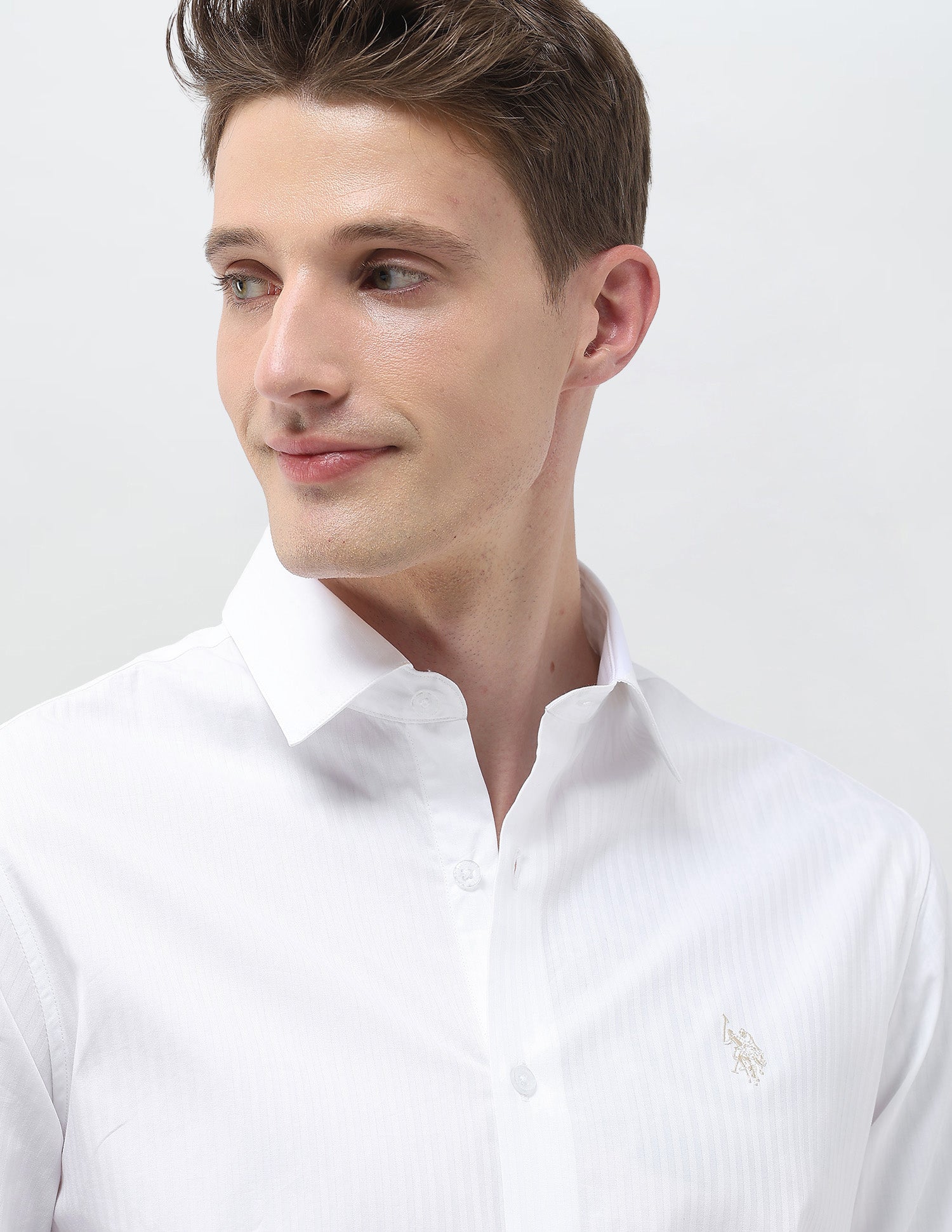 Dobby Self Design Vertical Striped Shirt White - U.S. Polo Assn. India | Large