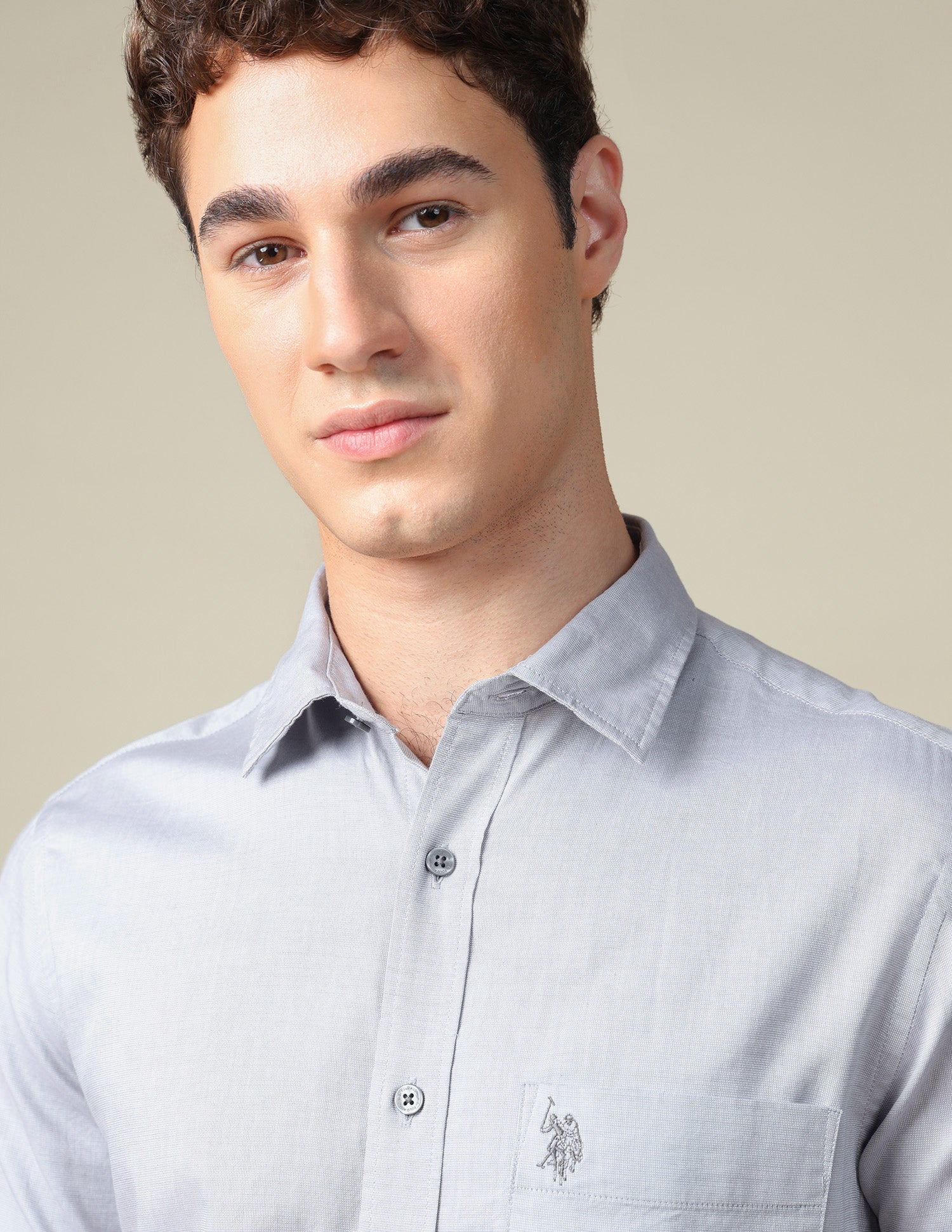Solid Tailored Fit Shirt Grey - U.S. Polo Assn. India | Large