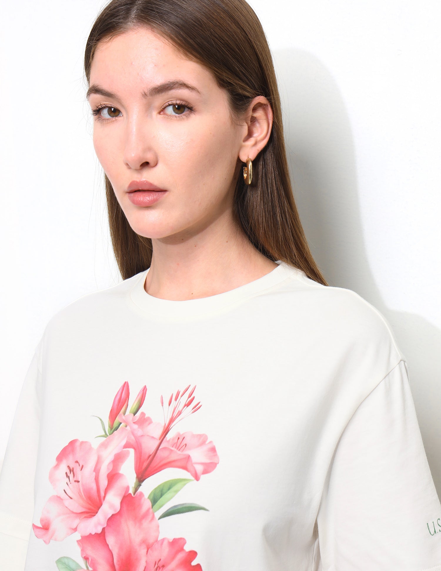 Floral Printed Boxy Fit Crew Neck T-Shirt Off White - U.S. Polo Assn. India | Large