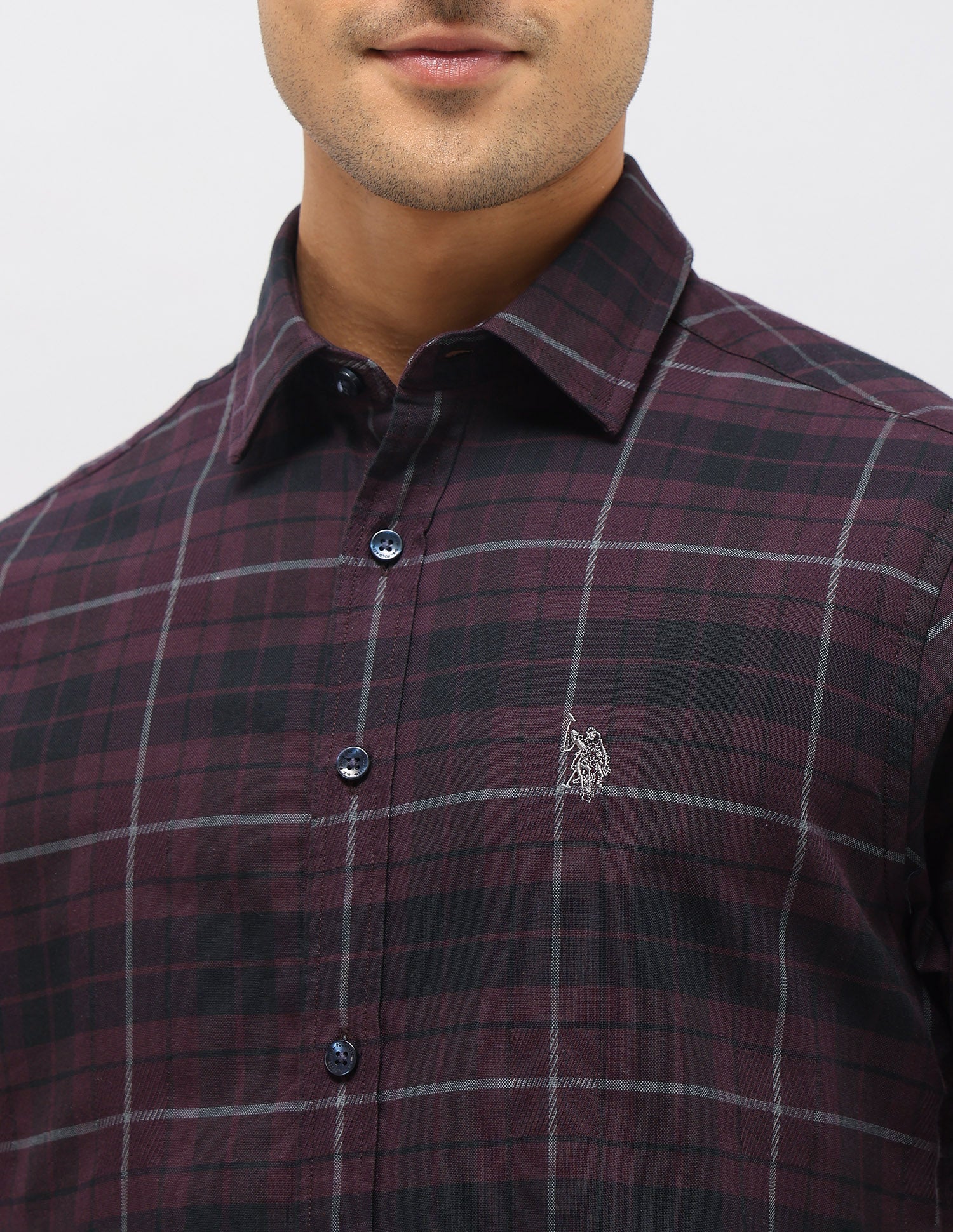 Plaid Checked Dobby Shirt Wine - U.S. Polo Assn. India | Large
