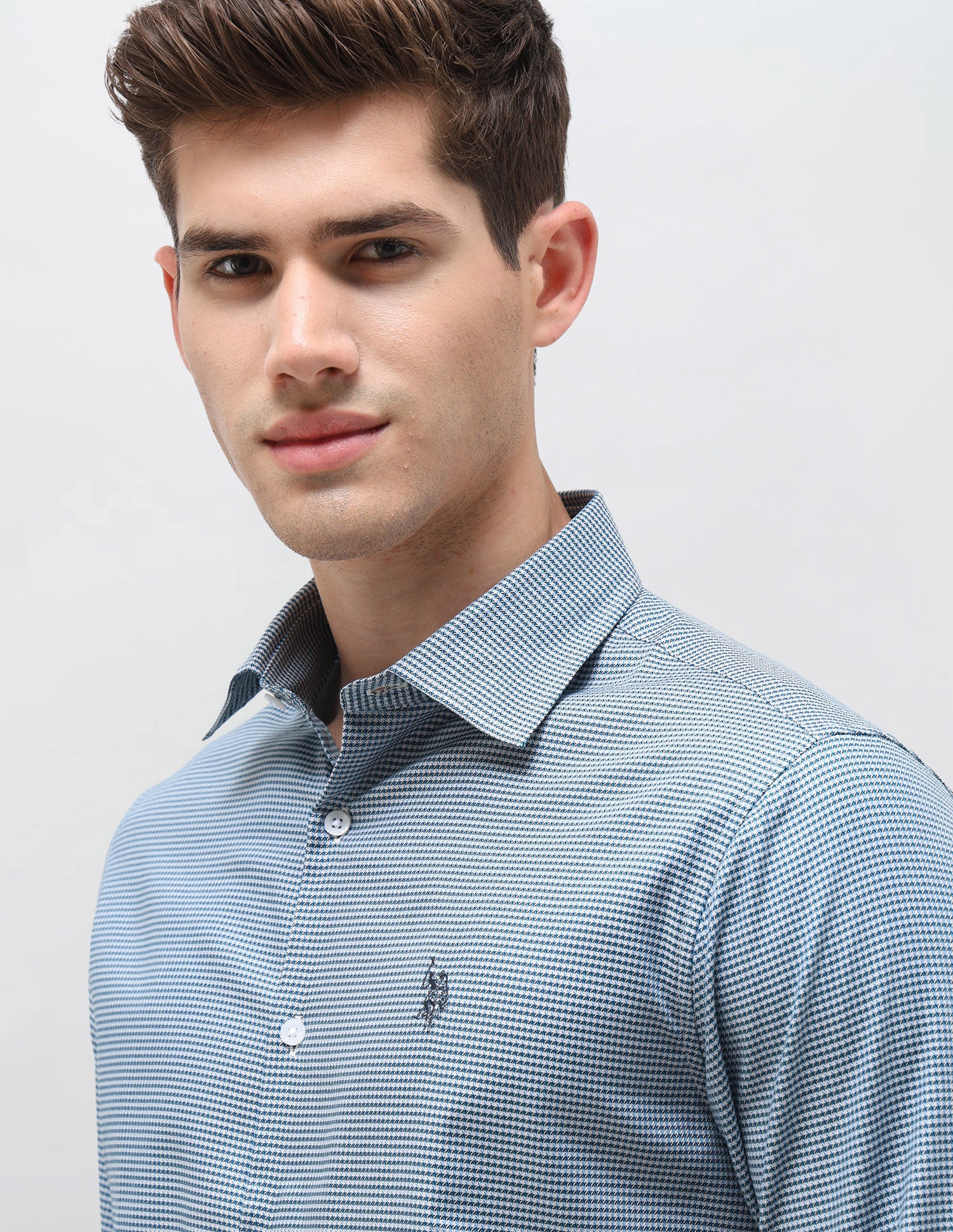 Twill Self Design Geometric Shirt Blue - U.S. Polo Assn. India | Large
