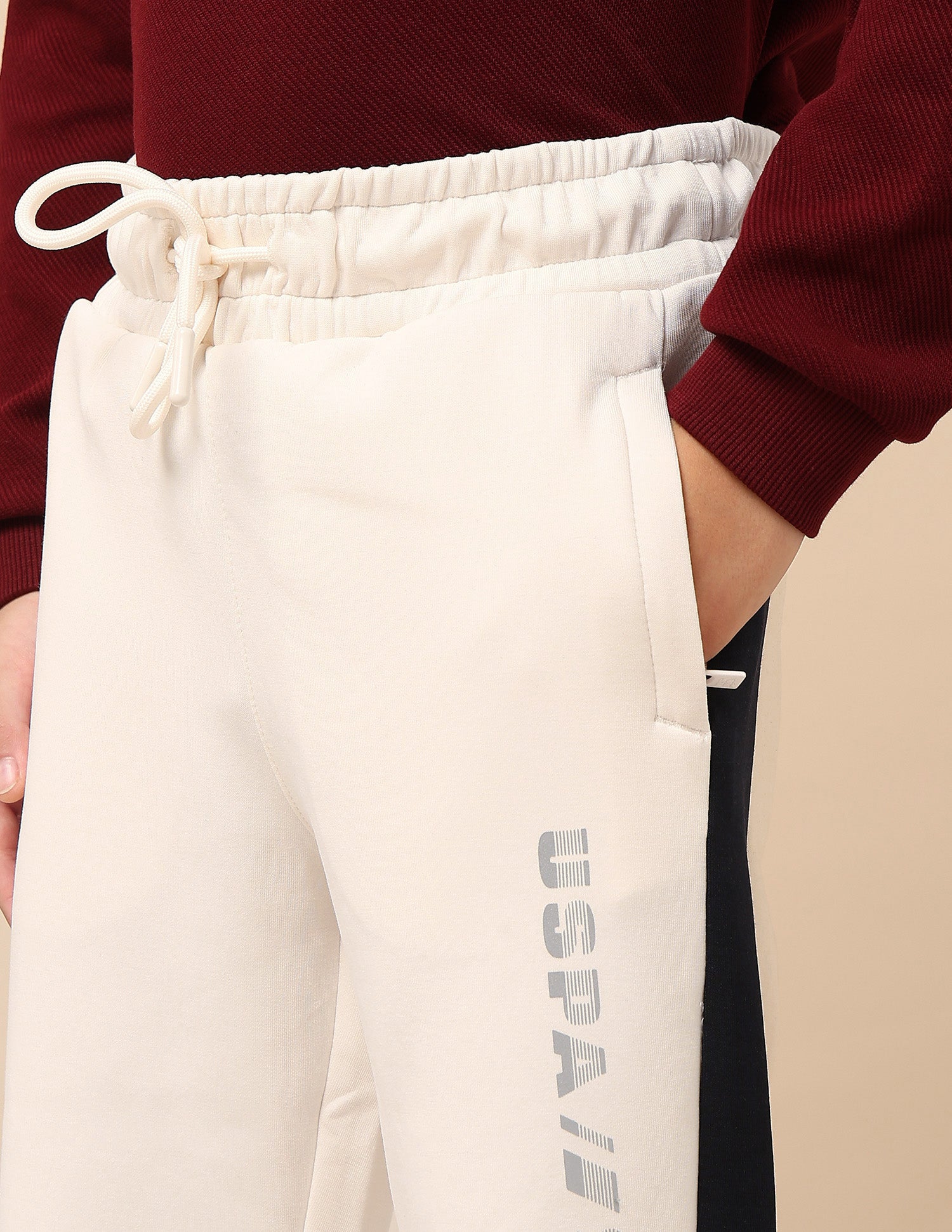 Boys Regular Fit Mini Me Track Pants Off White - U.S. POLO ASSN. | Large