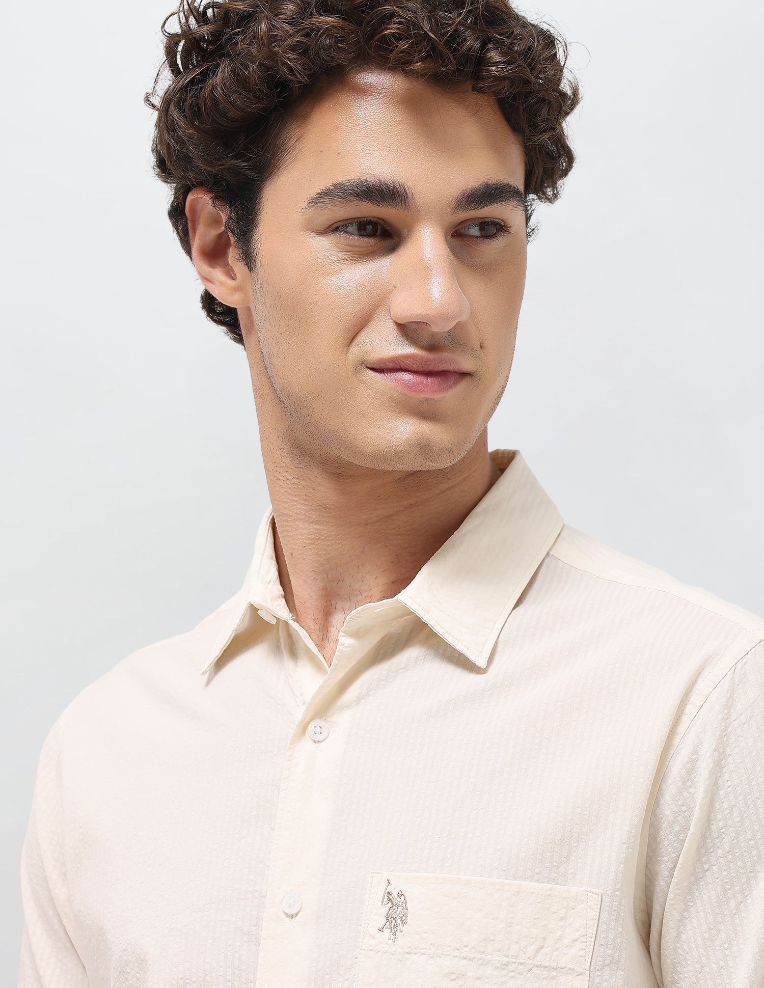 Regular Fit Seersucker Shirt Ivory - U.S. Polo Assn. India | Large