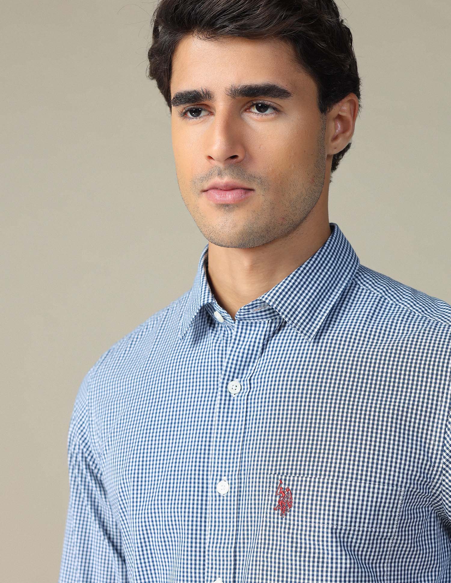 Pure Cotton Gingham Checked Shirt Navy - U.S. POLO ASSN. | Large