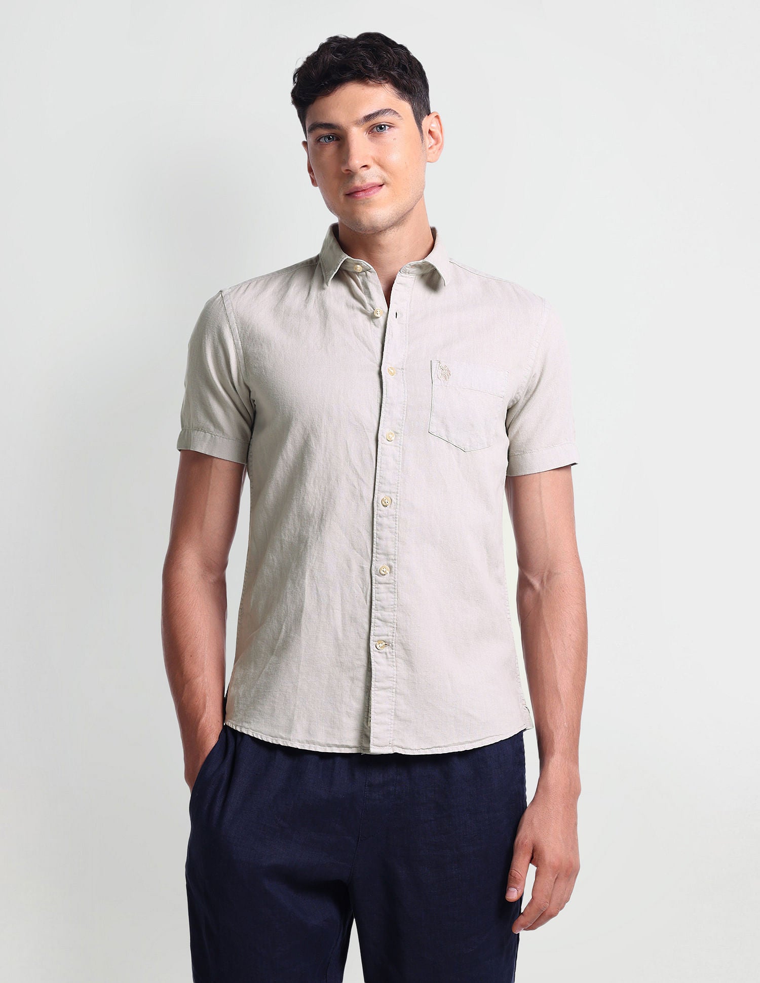 Slim Fit Short Sleeve Shirt Grey - U.S. Polo Assn. India | Large