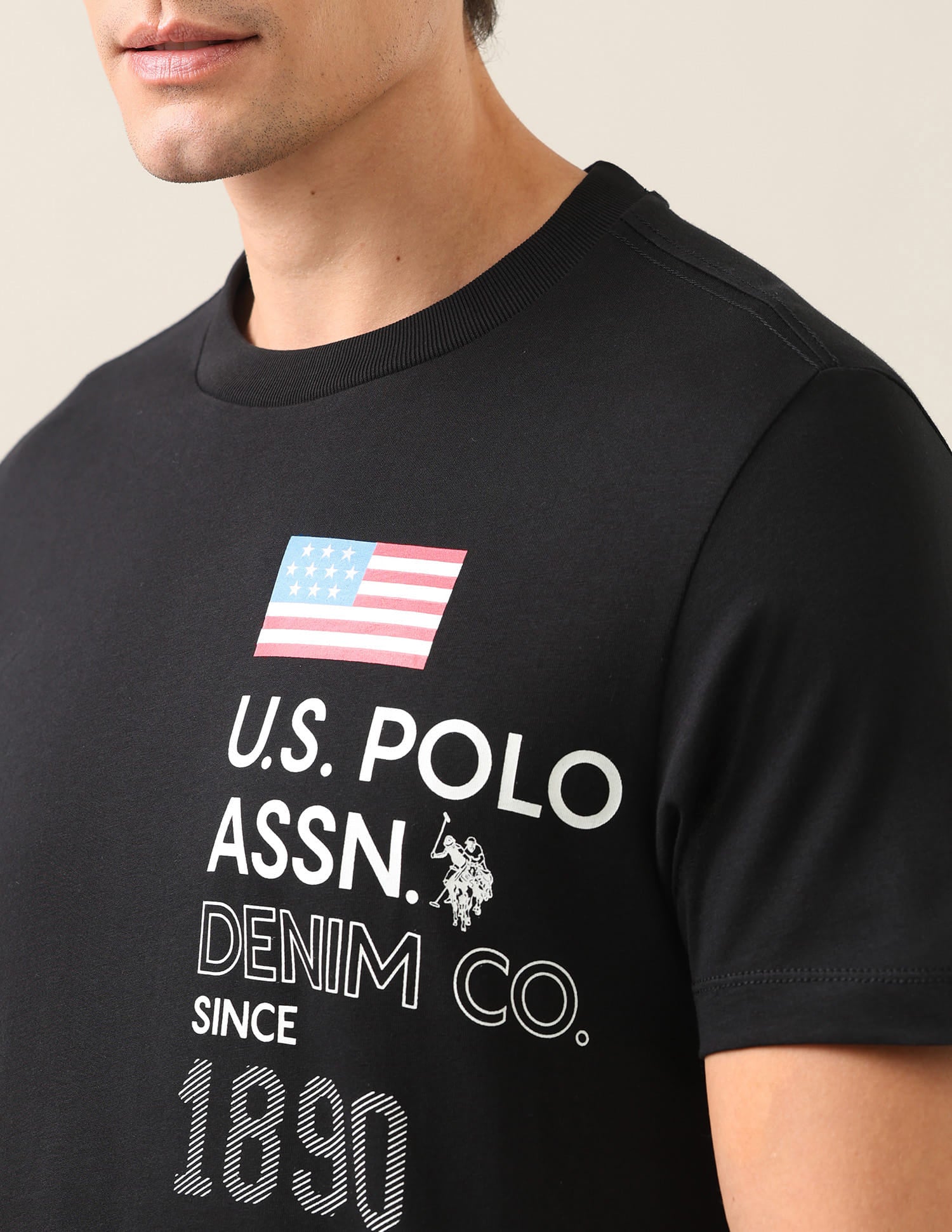Typographic Brand Printed Regular Fit T-Shirt Black - U.S. Polo Assn. India | Large