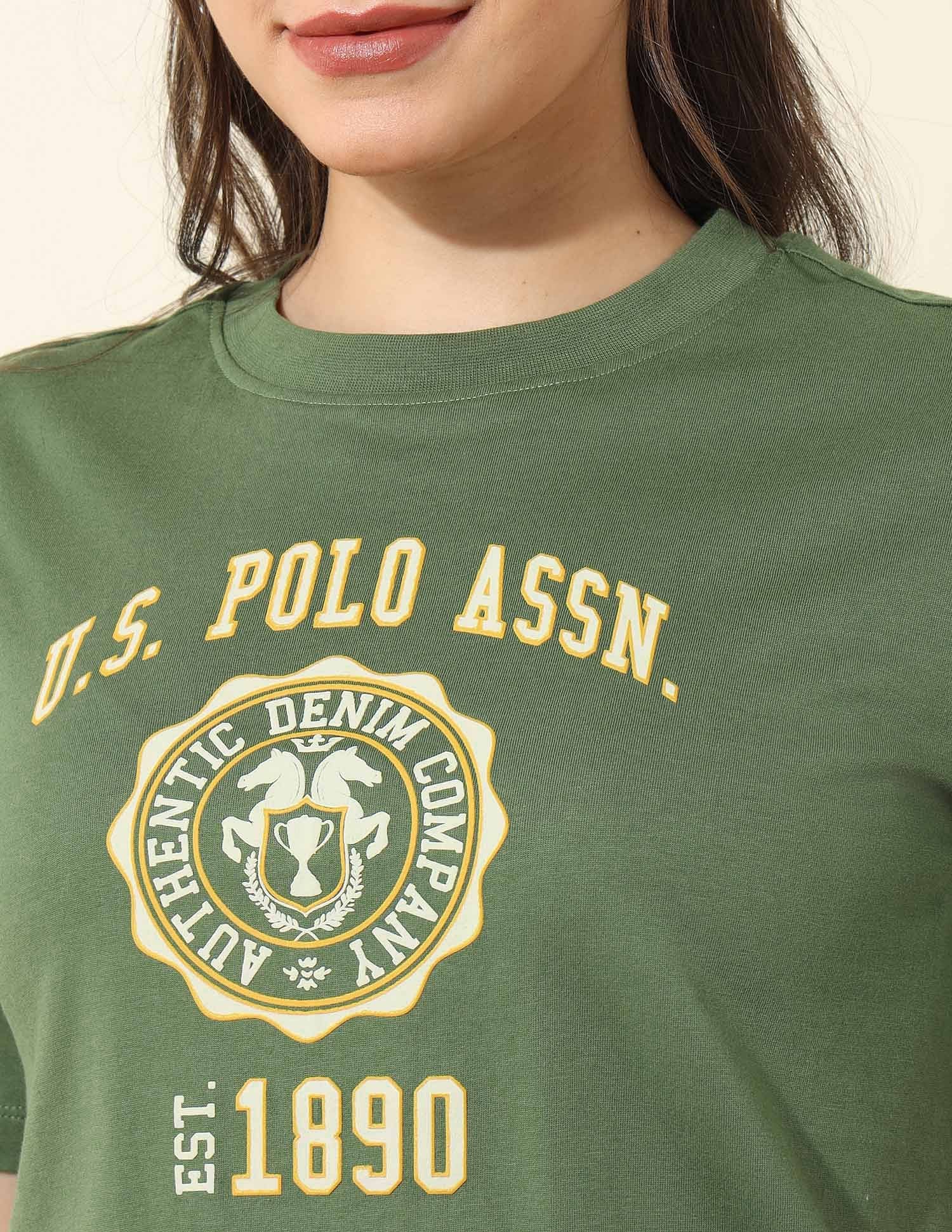 Boxy Fit Brand Printed T-Shirt Green - U.S. POLO ASSN. | Large