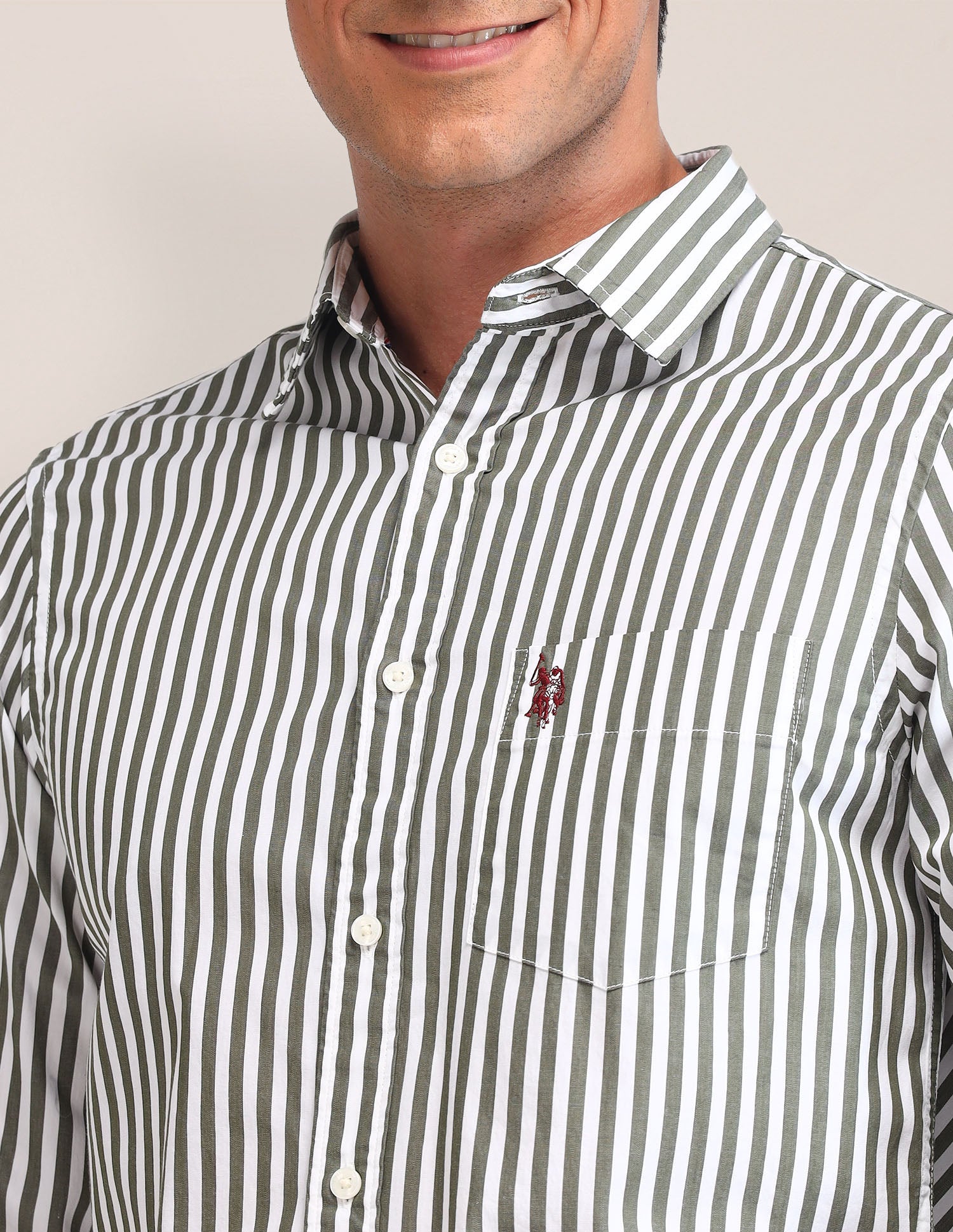 Vertical Striped Poplin Shirt Green - U.S. Polo Assn. India | Large