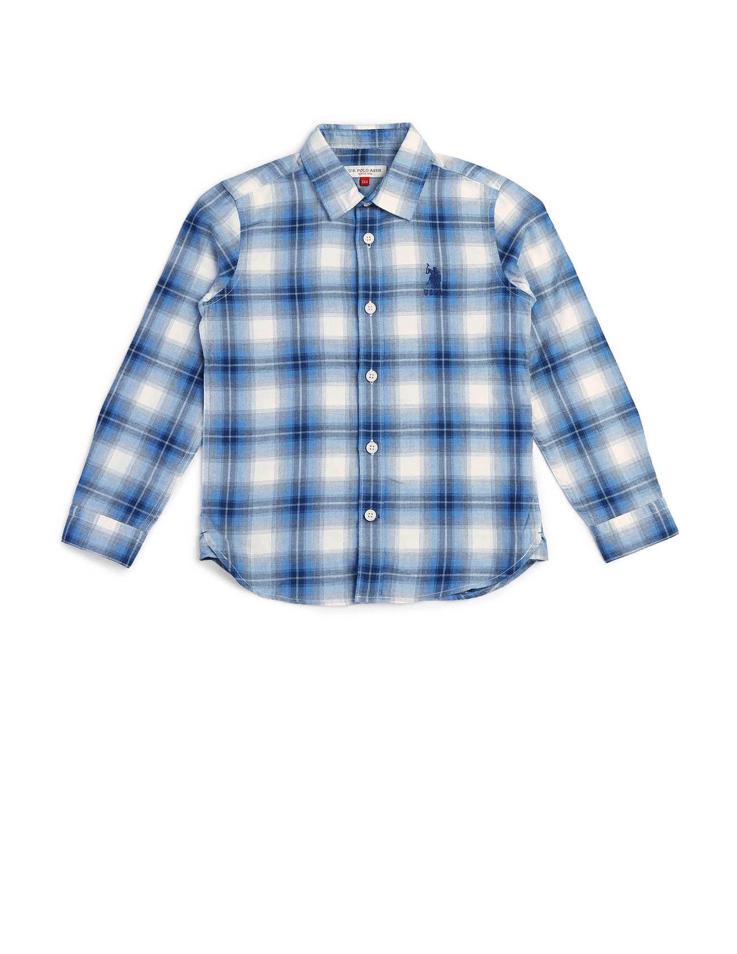 Boys Tartan Checked Twill Shirt Light Blue - U.S. POLO ASSN. | Large