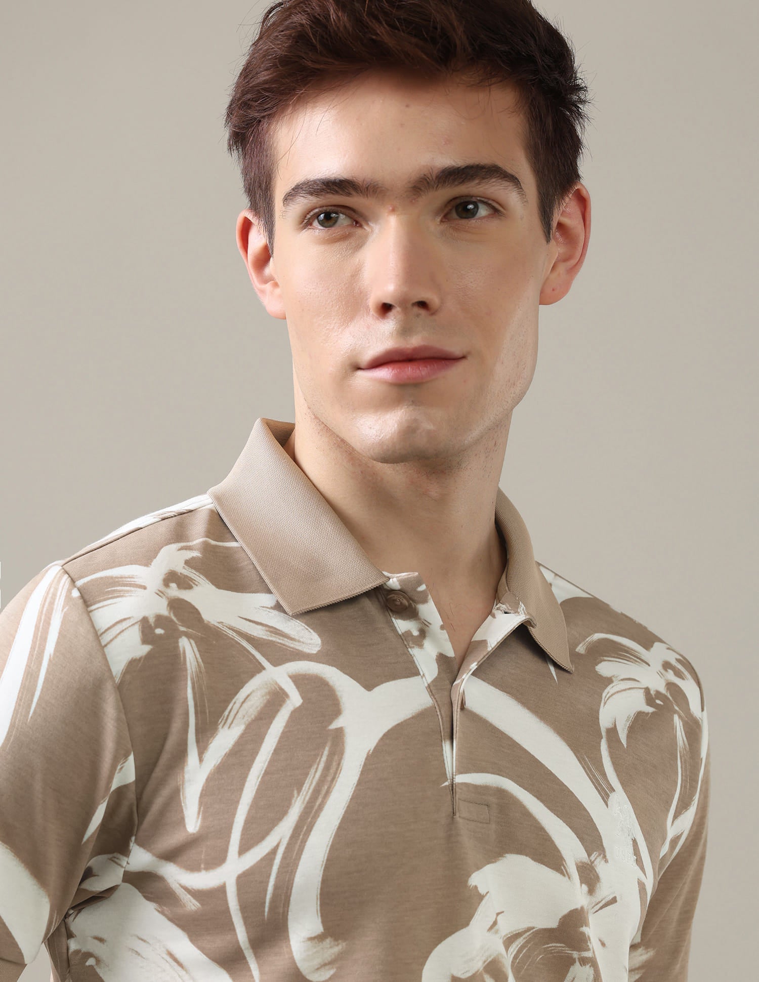 Abstract Printed Slim Fit Polo Shirt Beige - U.S. Polo Assn. India | Large
