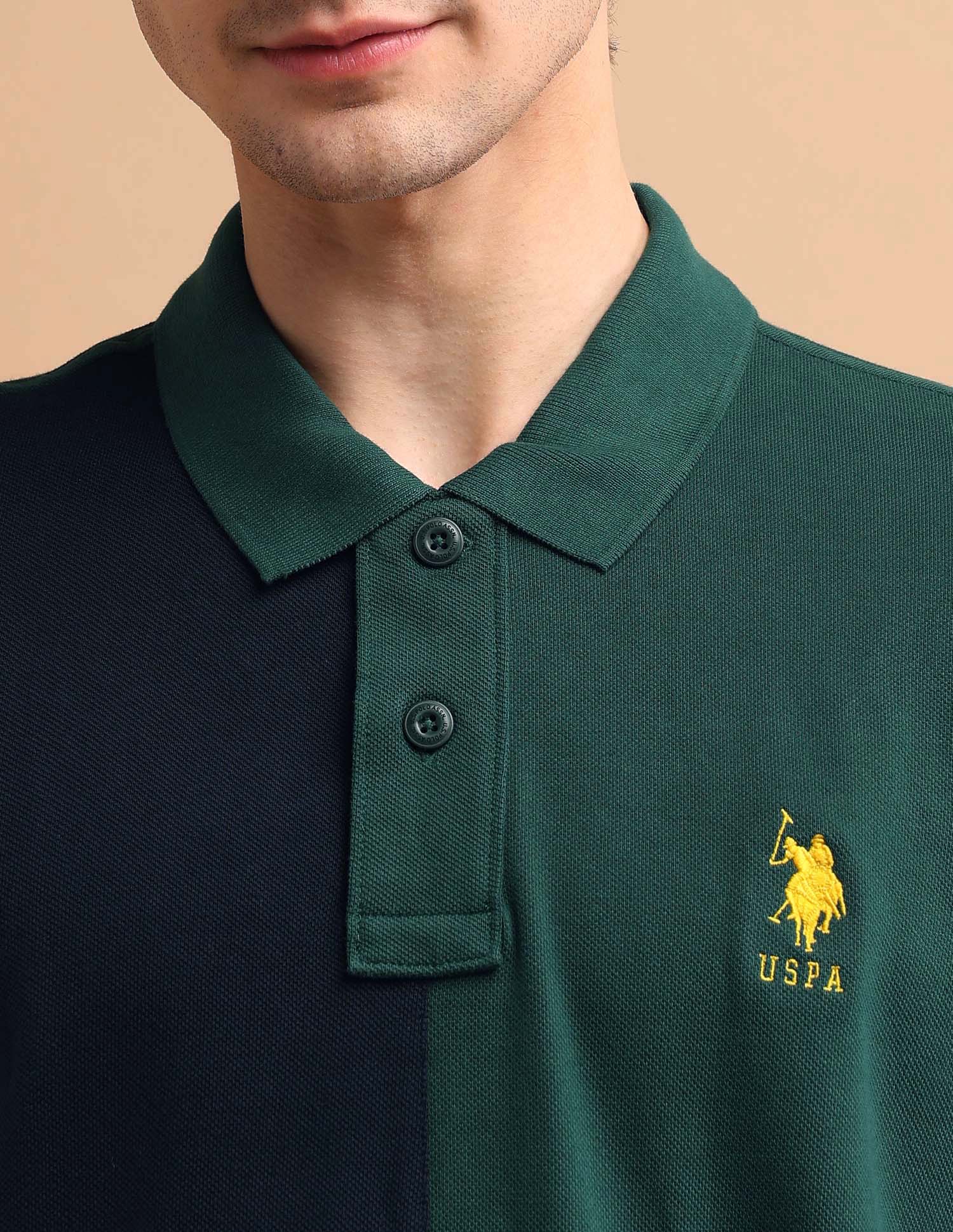 Colour Block Polo Shirt Dark Green and Navy - U.S. POLO ASSN. | Large