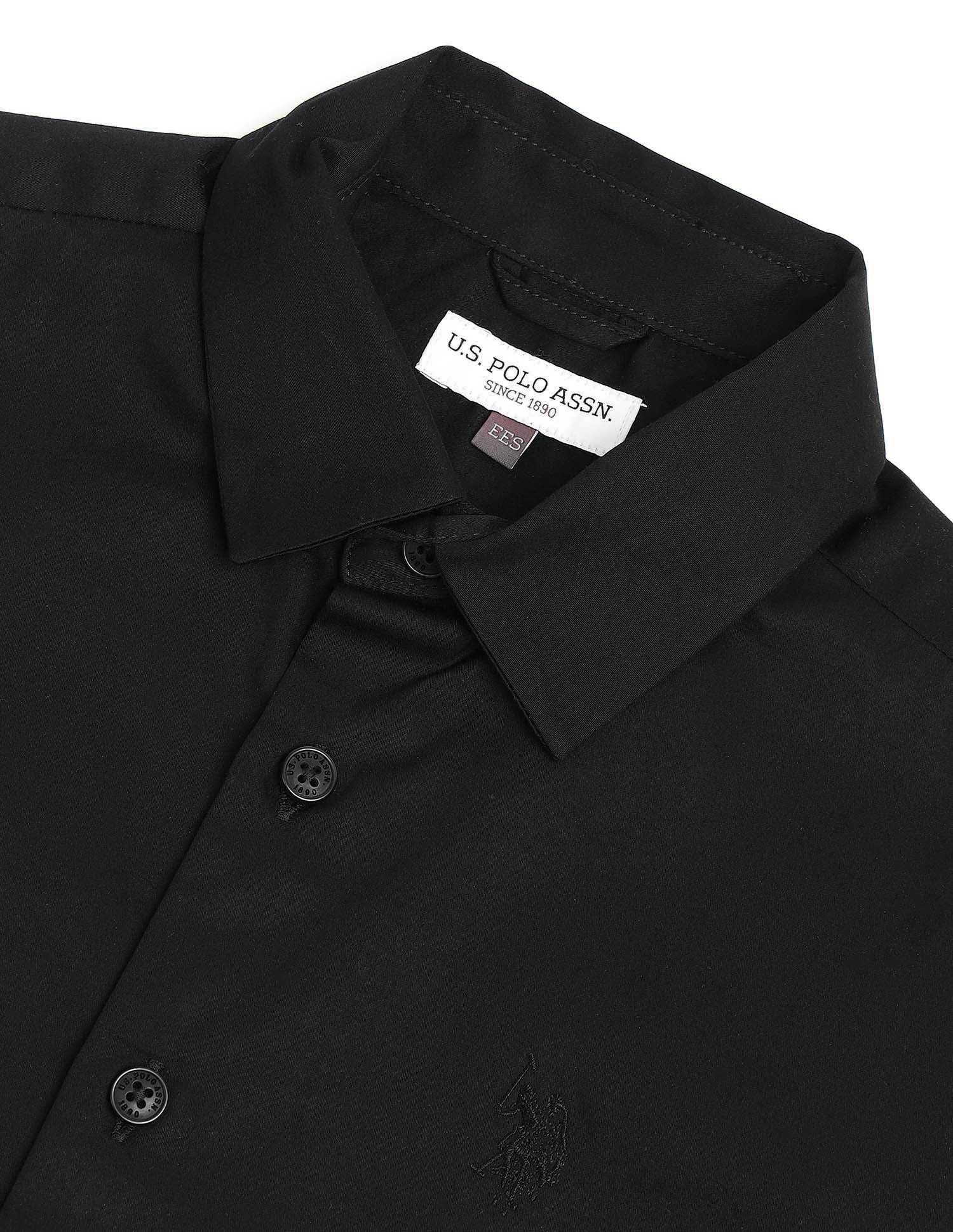 Boys Sateen Cotton Shirt Black - U.S. Polo Assn. India | Large
