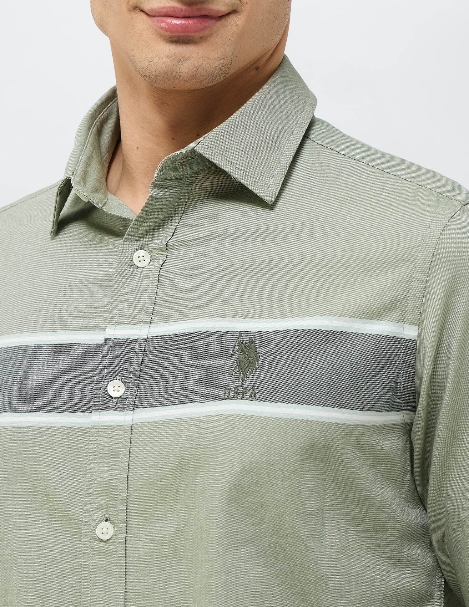 Horizontal Striped Tailored Fit Shirt Green - U.S. POLO ASSN. | Large