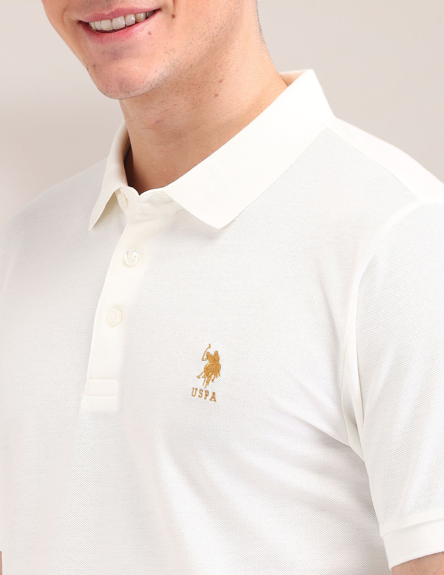 Solid Pattern Cotton Polo Shirt White - U.S. Polo Assn. India | Large