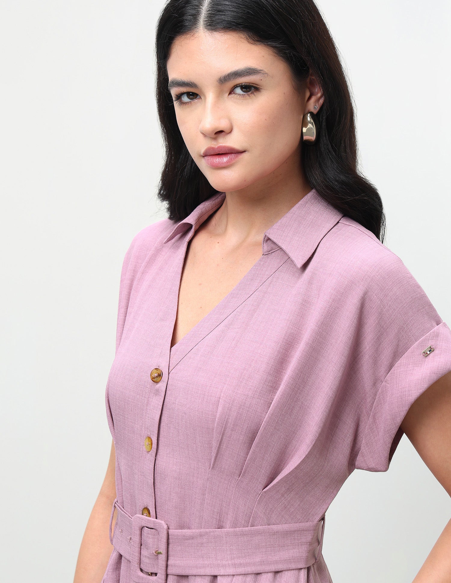 Solid Cinched Waist Pleated Dress Pink - U.S. Polo Assn. India | Large