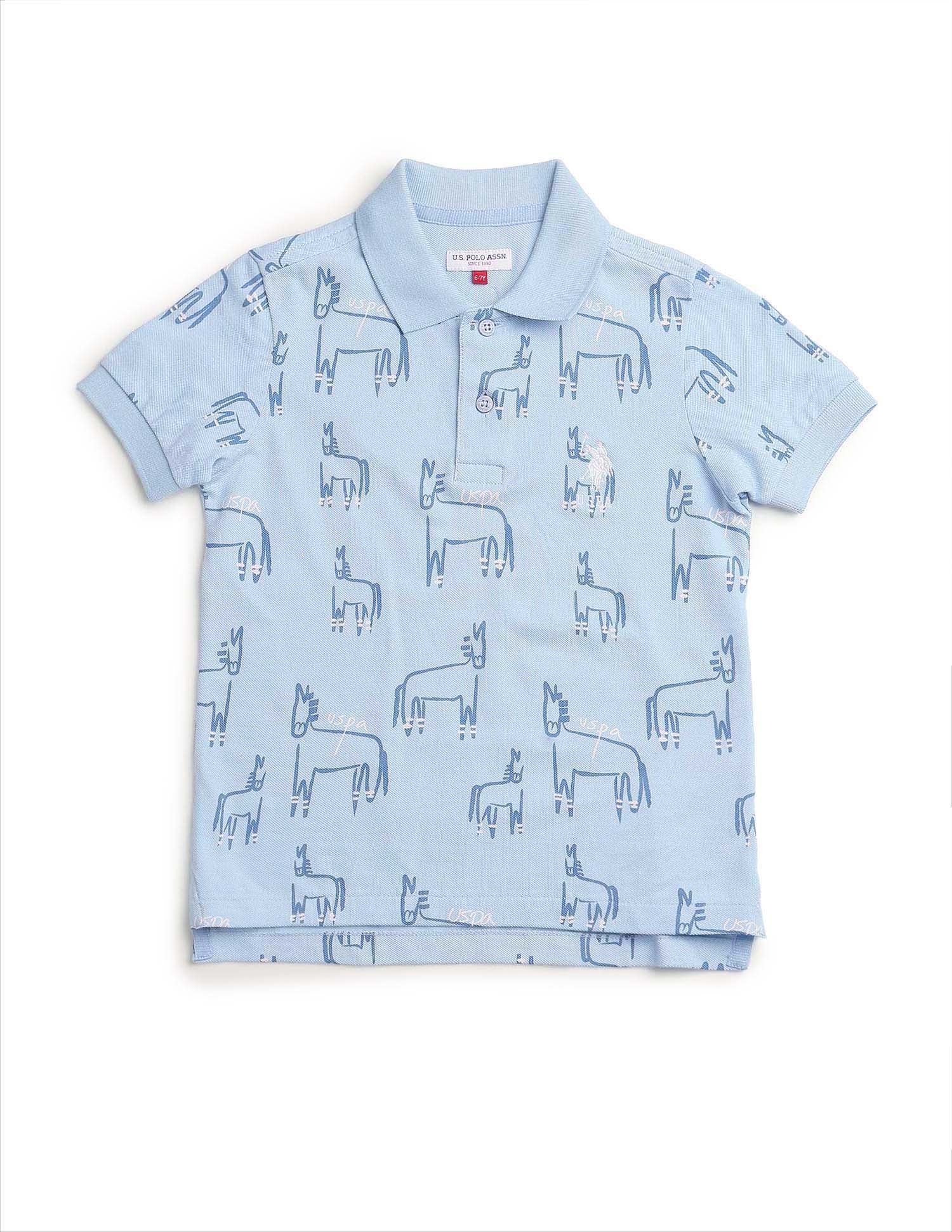 Boys Brand Printed Regular Fit Polo Shirt Light Blue - U.S. POLO ASSN. | Large