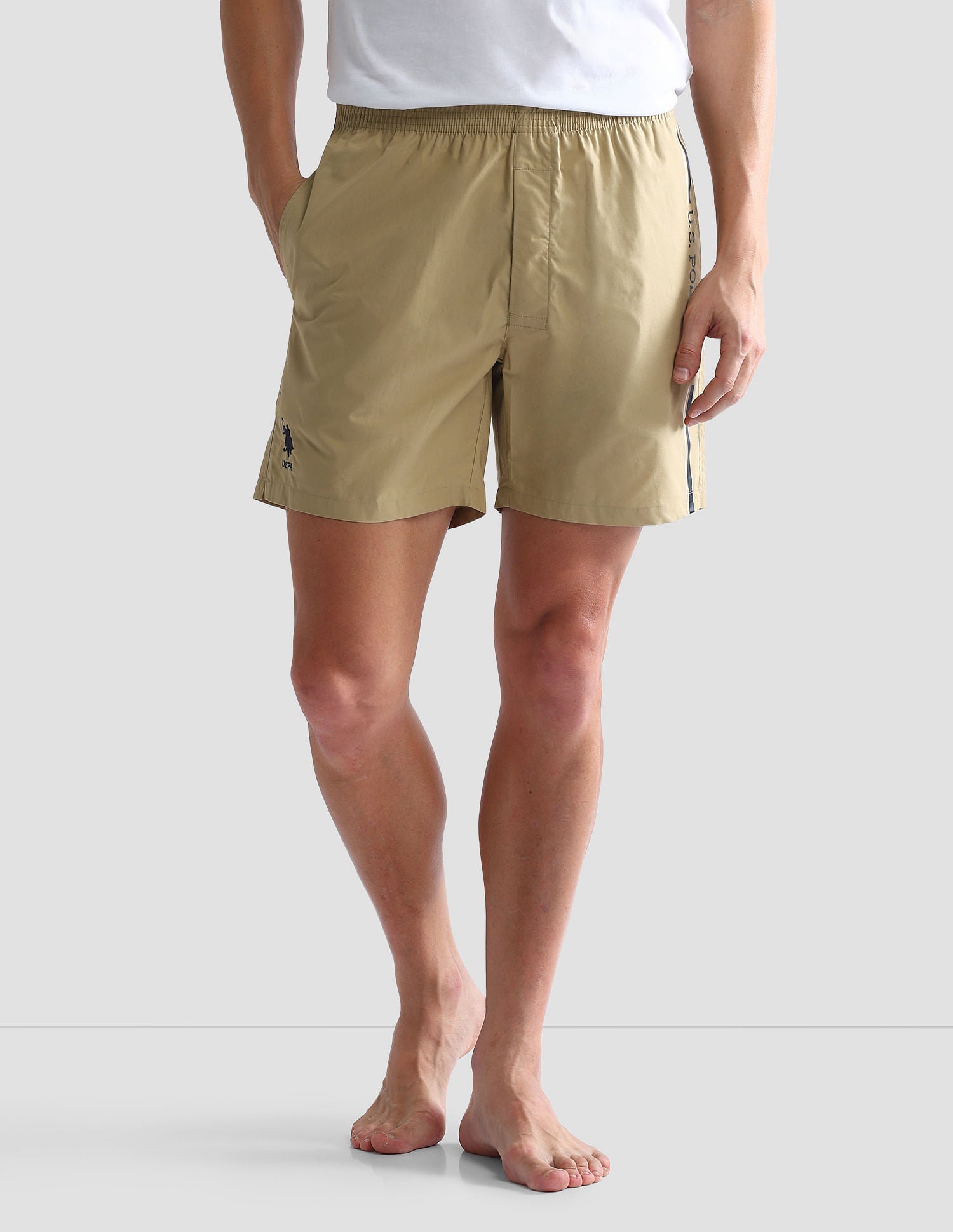 Mid Rise Solid IYAX Shorts - Pack Of 1 Beige - U.S. POLO ASSN. | Large