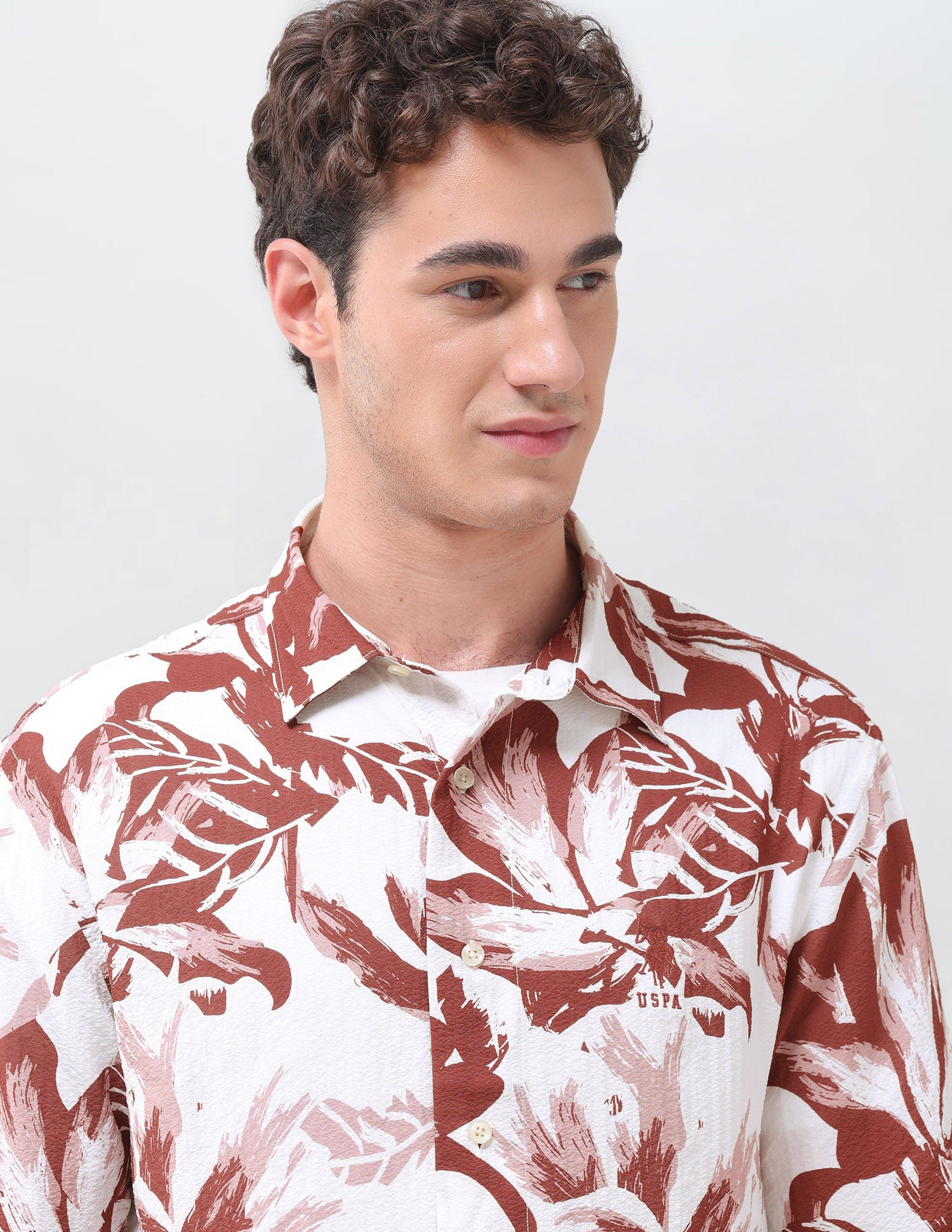 Floral Printed Crinkle Weave Shirt Rust - U.S. Polo Assn. India | Large