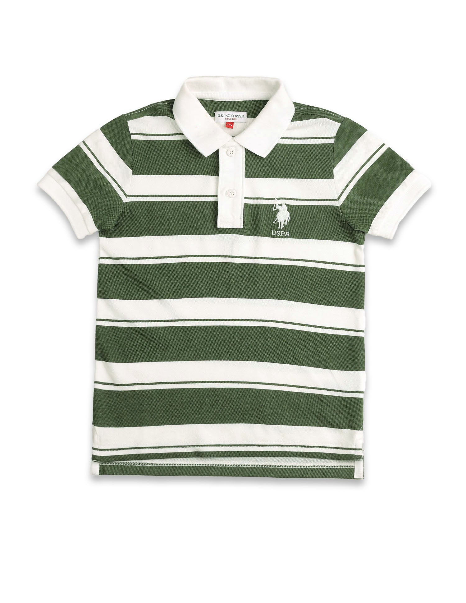Boys Horizontal Striped Pure Cotton Polo Shirt Green - U.S. POLO ASSN. | Large