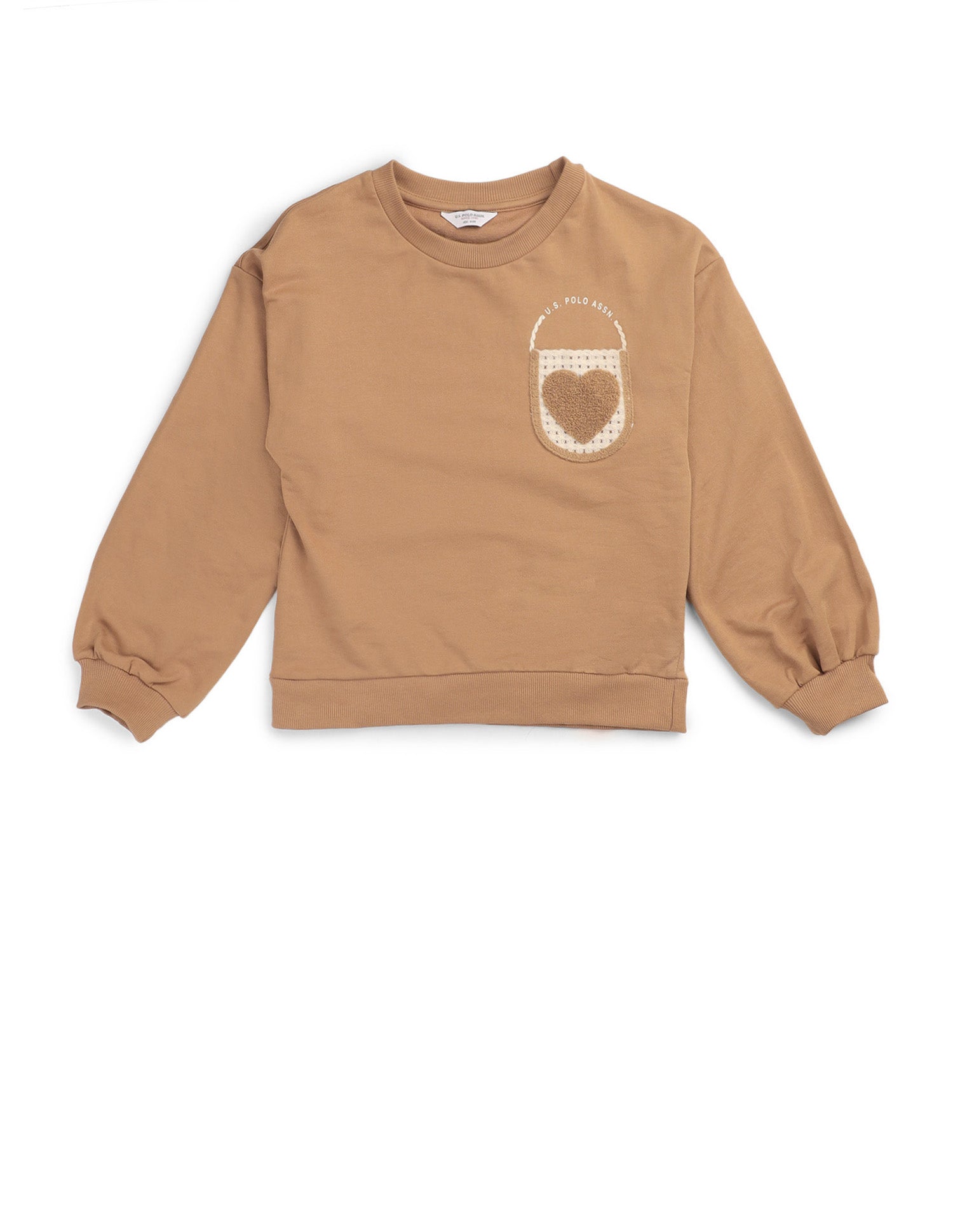 Girls Solid Comfort Fit Sweatshirt Light Brown - U.S. POLO ASSN. | Large