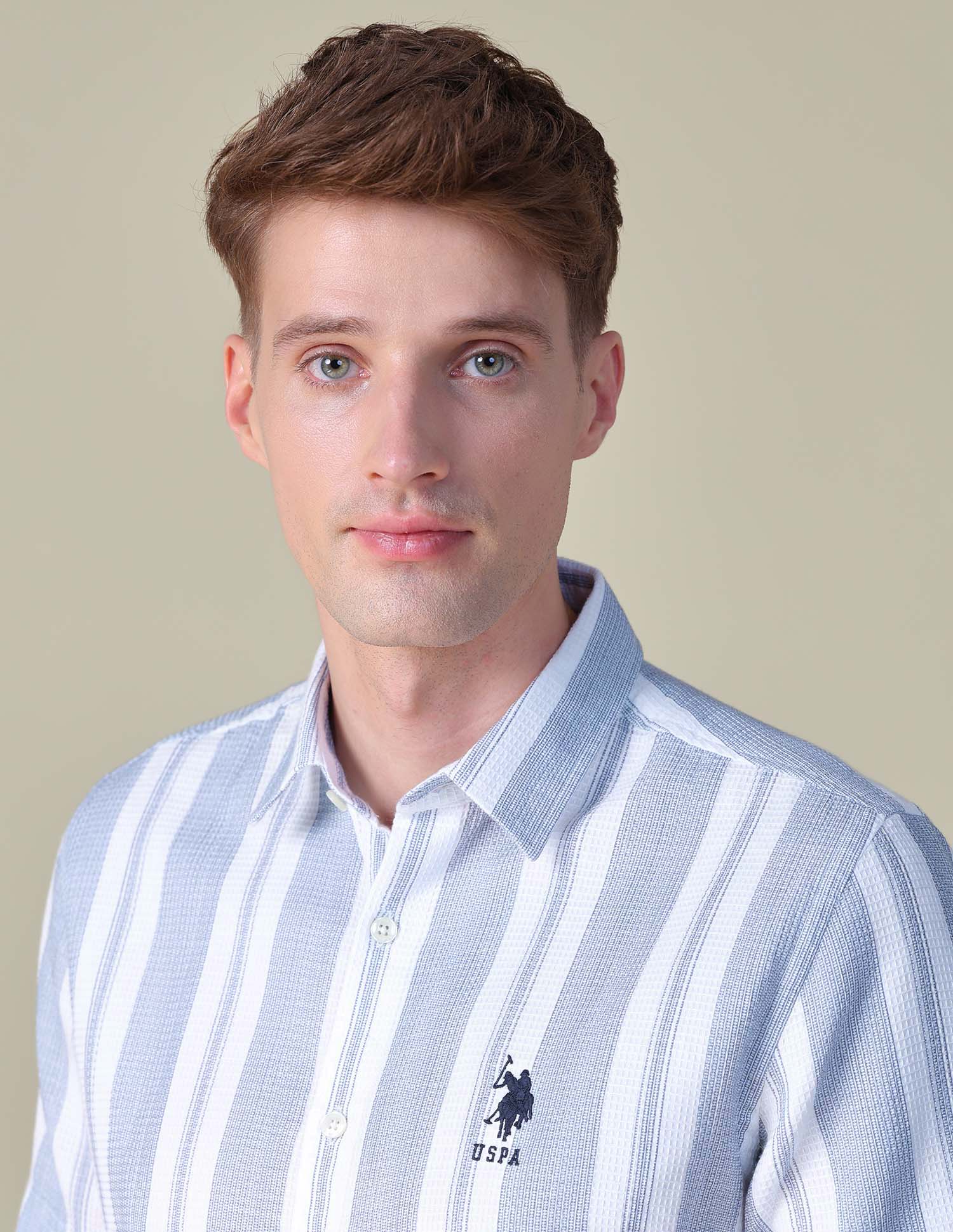 Textured Vertical Striped Regular Fit Shirt Blue - U.S. POLO ASSN. | Large