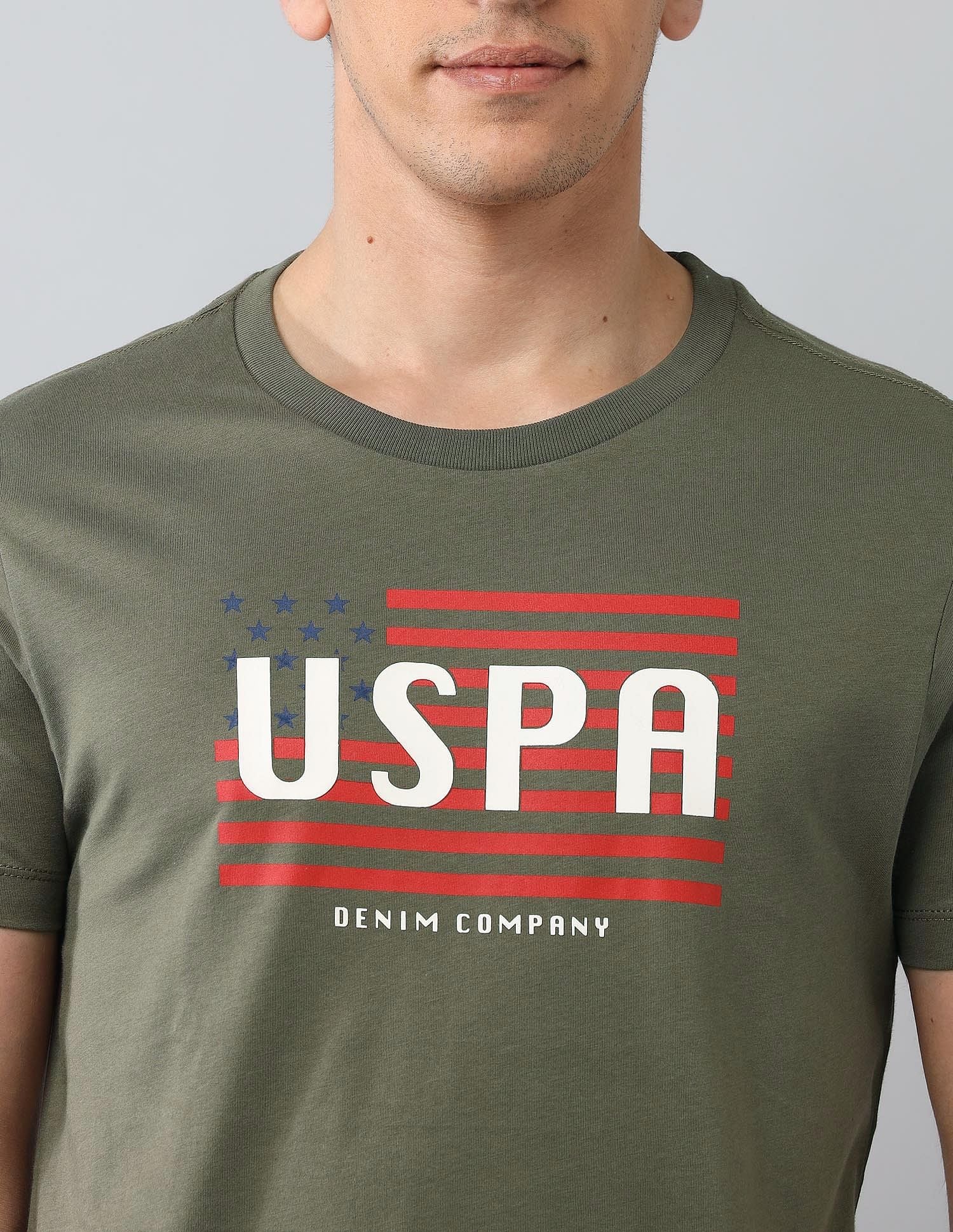 Muscle Fit Brand Printed T-Shirt Light Olive - U.S. Polo Assn. India | Large
