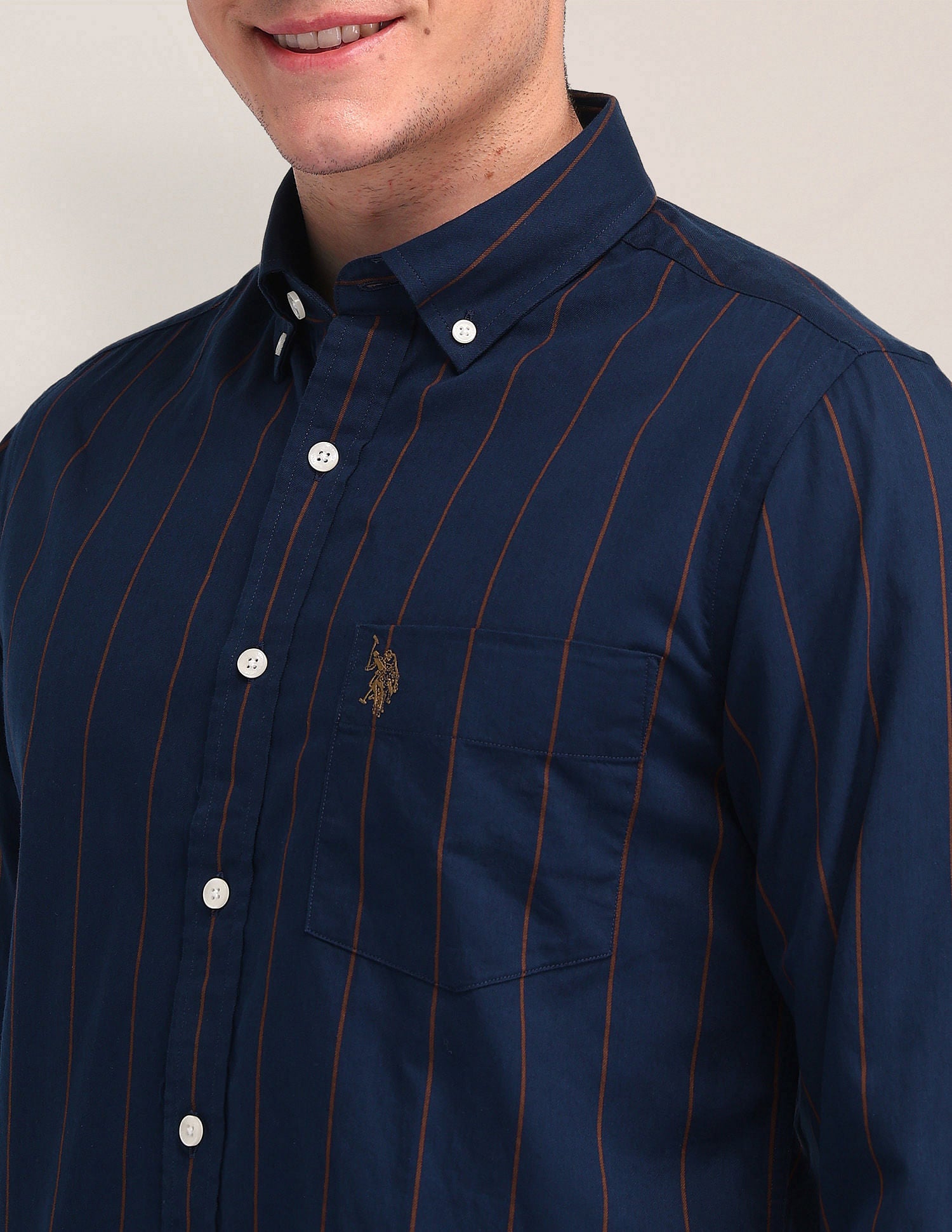 Tailored Fit Twill Striped Shirt Navy - U.S. POLO ASSN. | Large