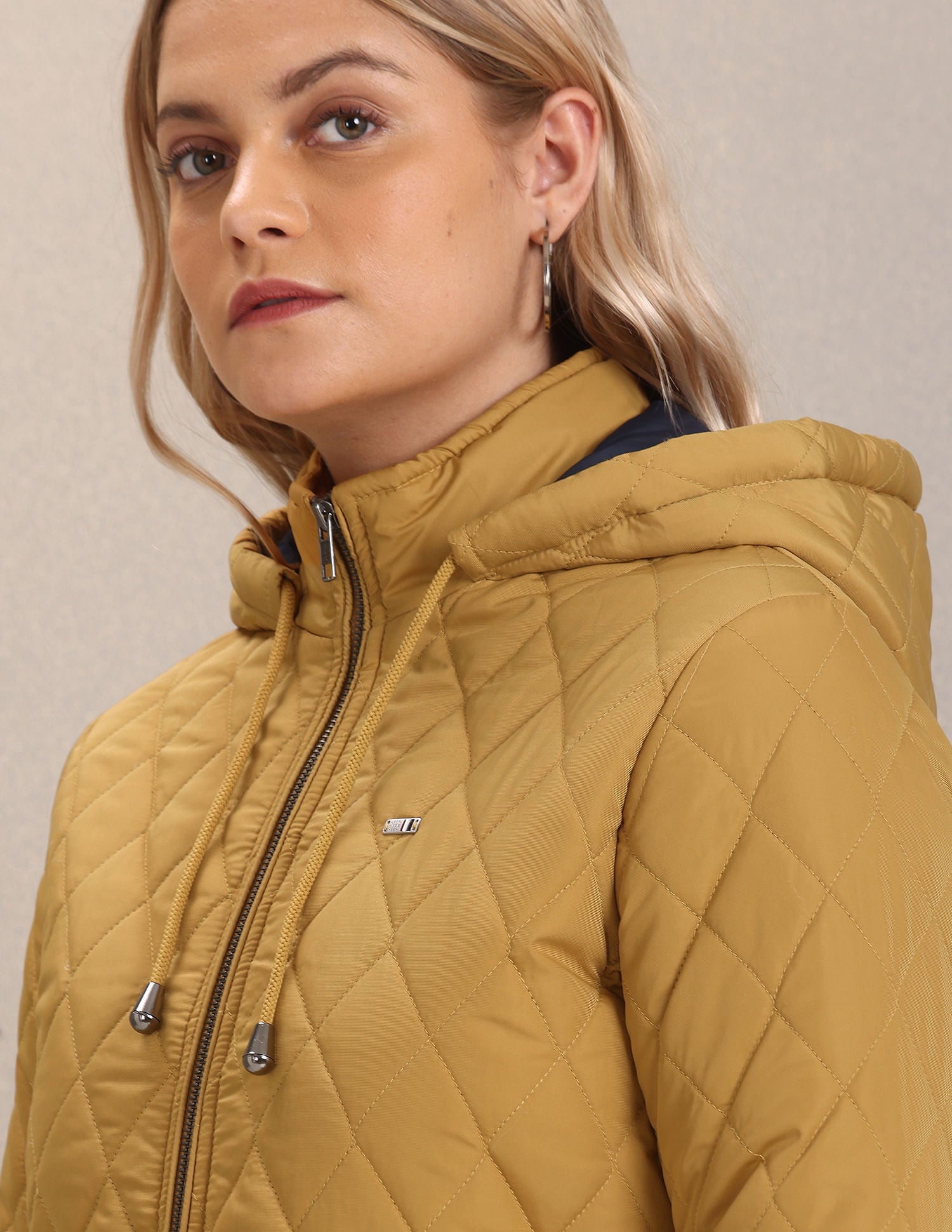 Solid High Neck Quilted Jacket Mustard - U.S. POLO ASSN. | Large