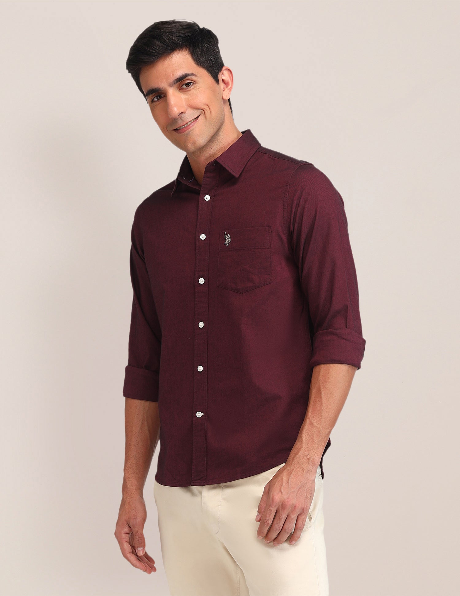 Tailored Fit Oxford Shirt Maroon - U.S. Polo Assn. India | Large
