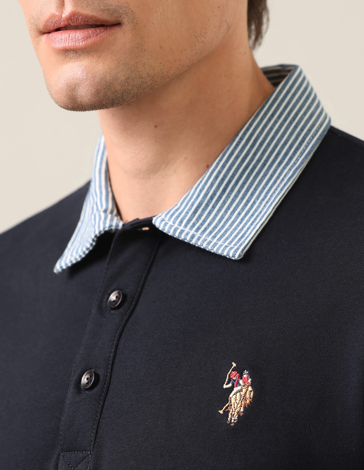 Solid Slim Fit Polo Shirt Navy - U.S. Polo Assn. India | Large