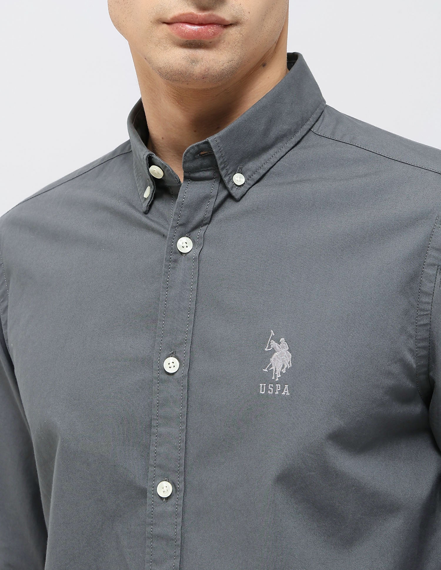 Regular Fit Button Down Shirt Dark Grey - U.S. Polo Assn. India | Large