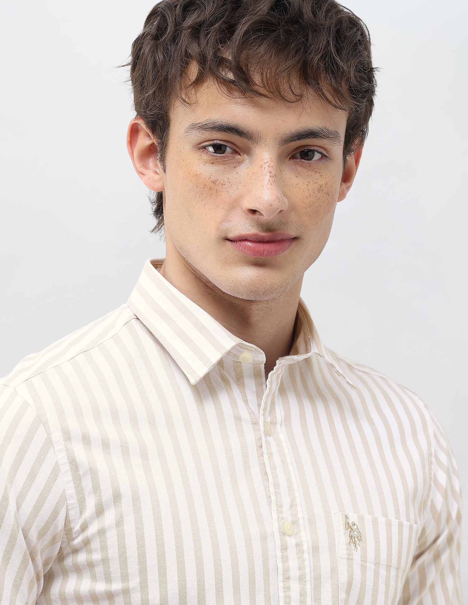 Vertical Striped Regular Fit Shirt Beige - U.S. Polo Assn. India | Large