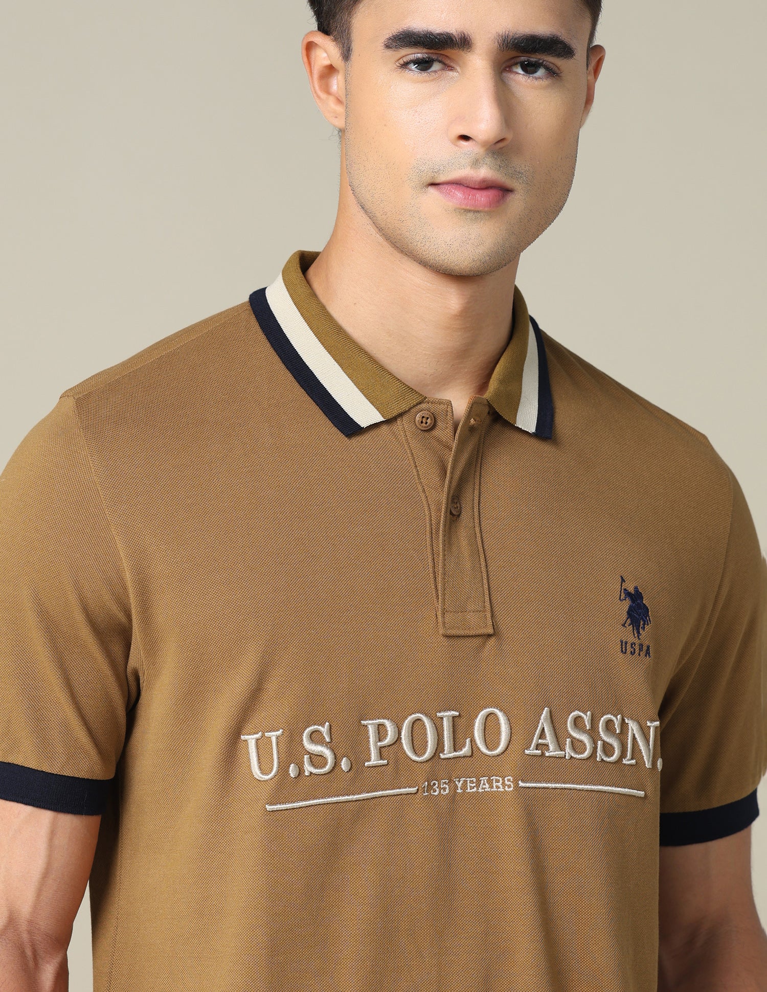 Brand Embroidered Regular Fit Polo Shirt Light Beige - U.S. POLO ASSN. | Large