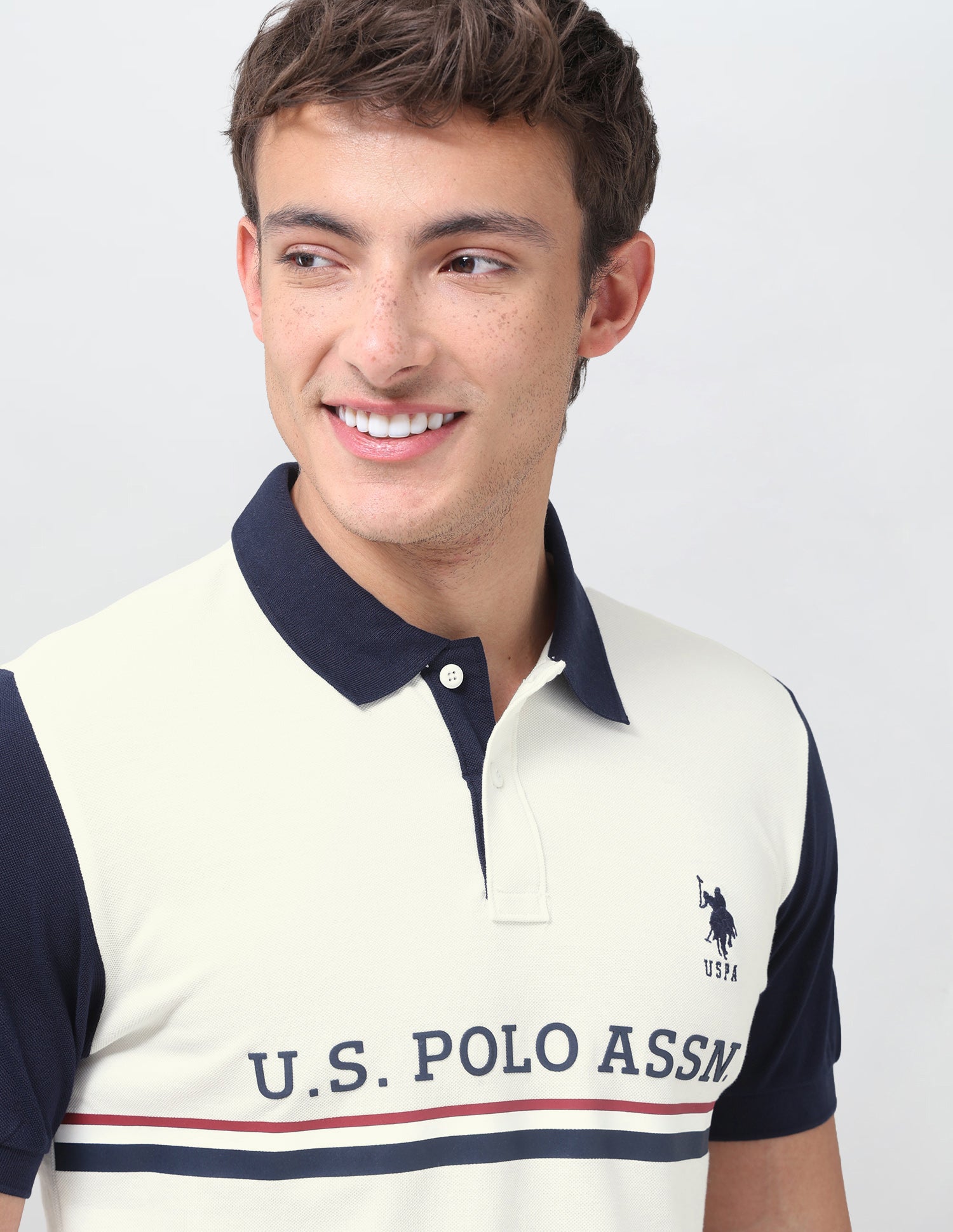 Brand Printed Regular Fit Polo Shirt Off White - U.S. Polo Assn. India | Large
