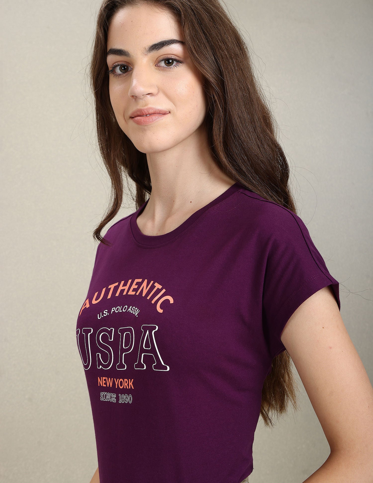 Crew Neck Typographic Print T-Shirt Purple - U.S. POLO ASSN. | Large