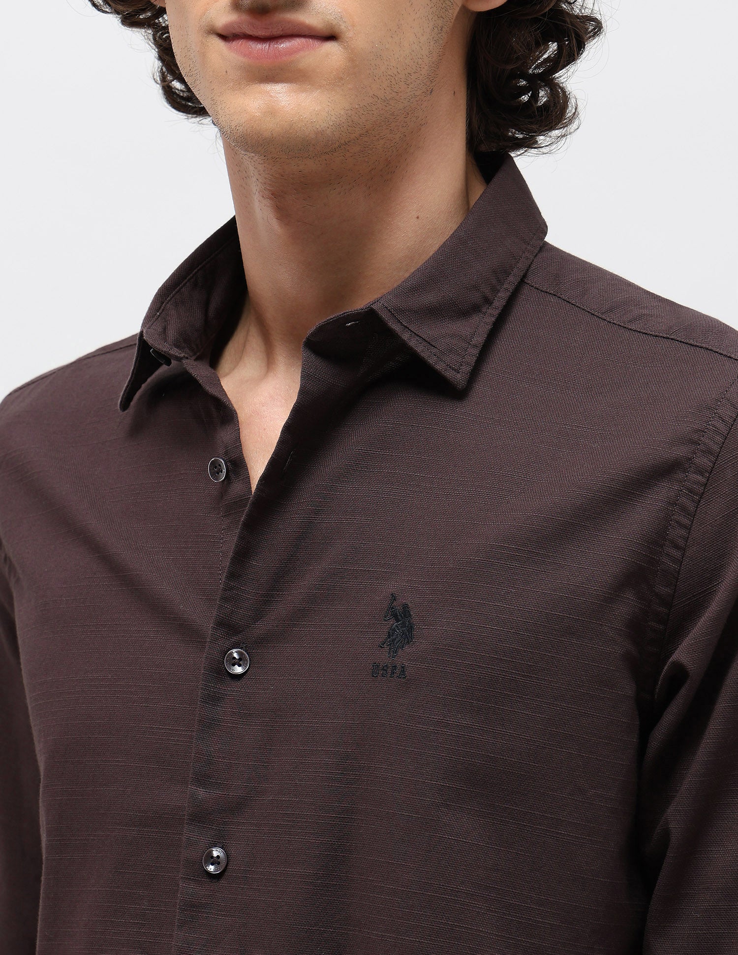 Slim Fit Pure Cotton Shirt Wine - U.S. Polo Assn. India | Large