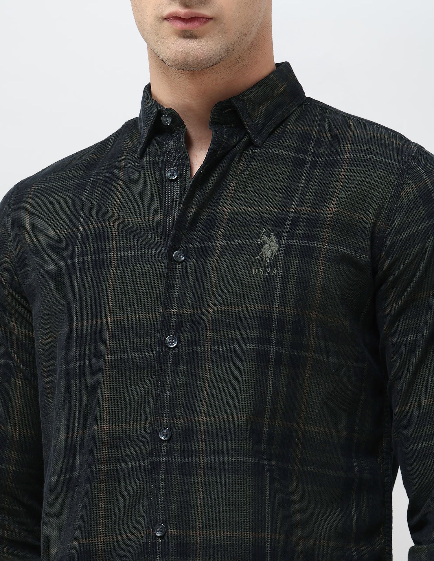 Tartan Checked Corduroy Shirt Olive - U.S. POLO ASSN. | Large