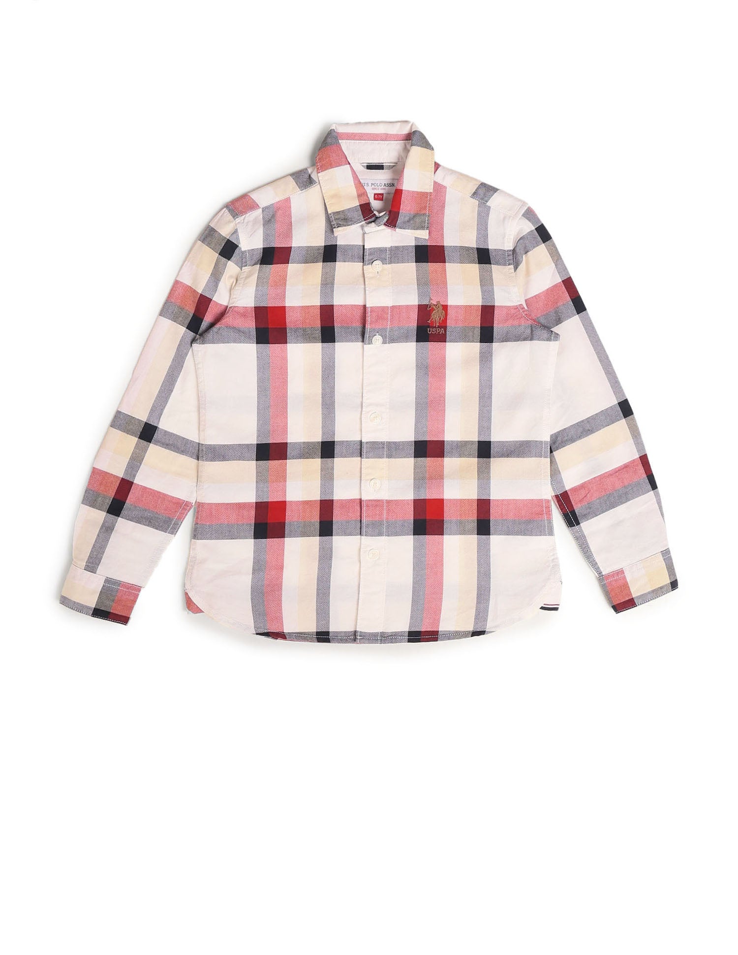 Boys Tartan Checked Oxford Shirt Beige - U.S. POLO ASSN. | Large