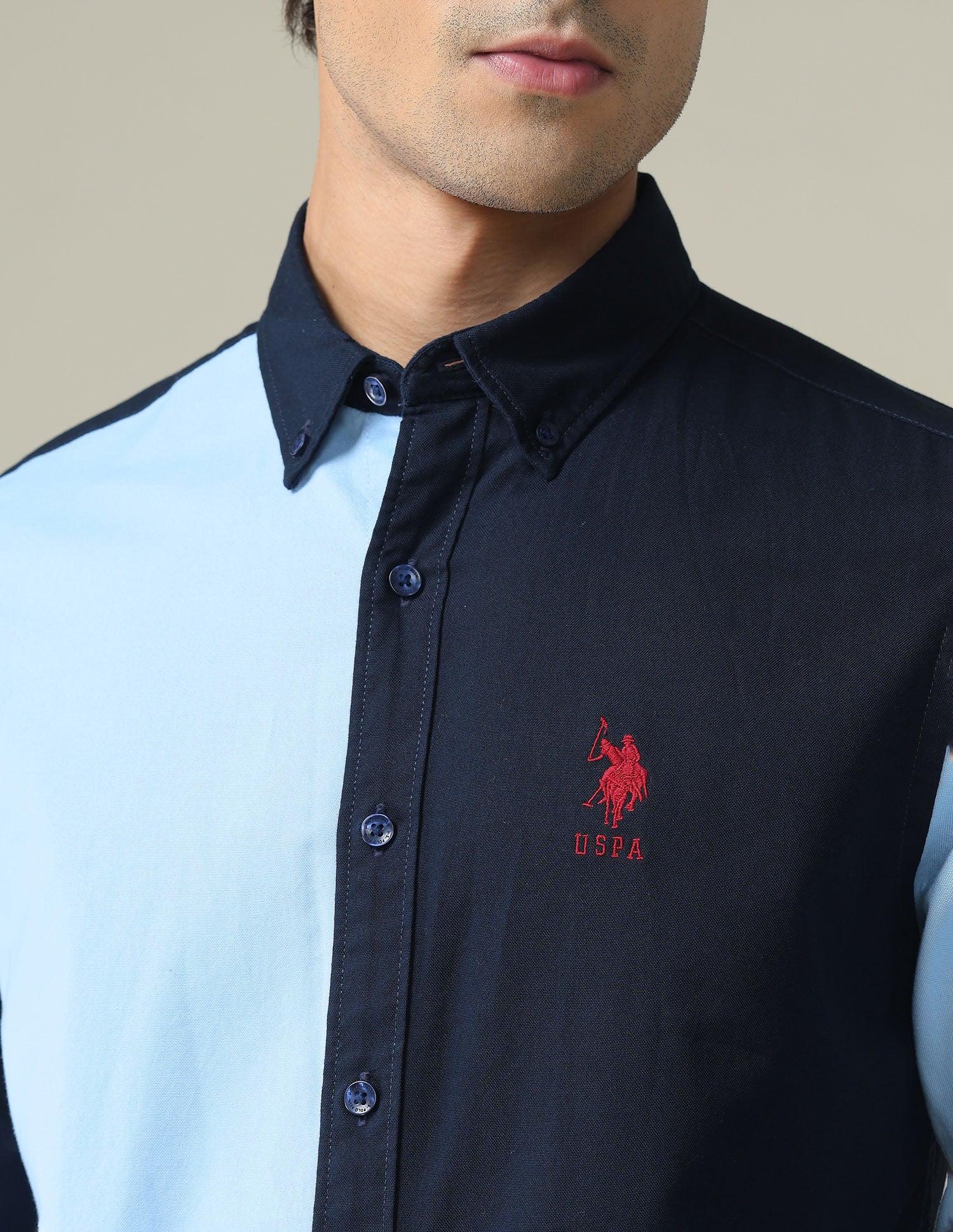 Colour Block Slim Fit Shirt Navy and Light Blue - U.S. POLO ASSN. | Large