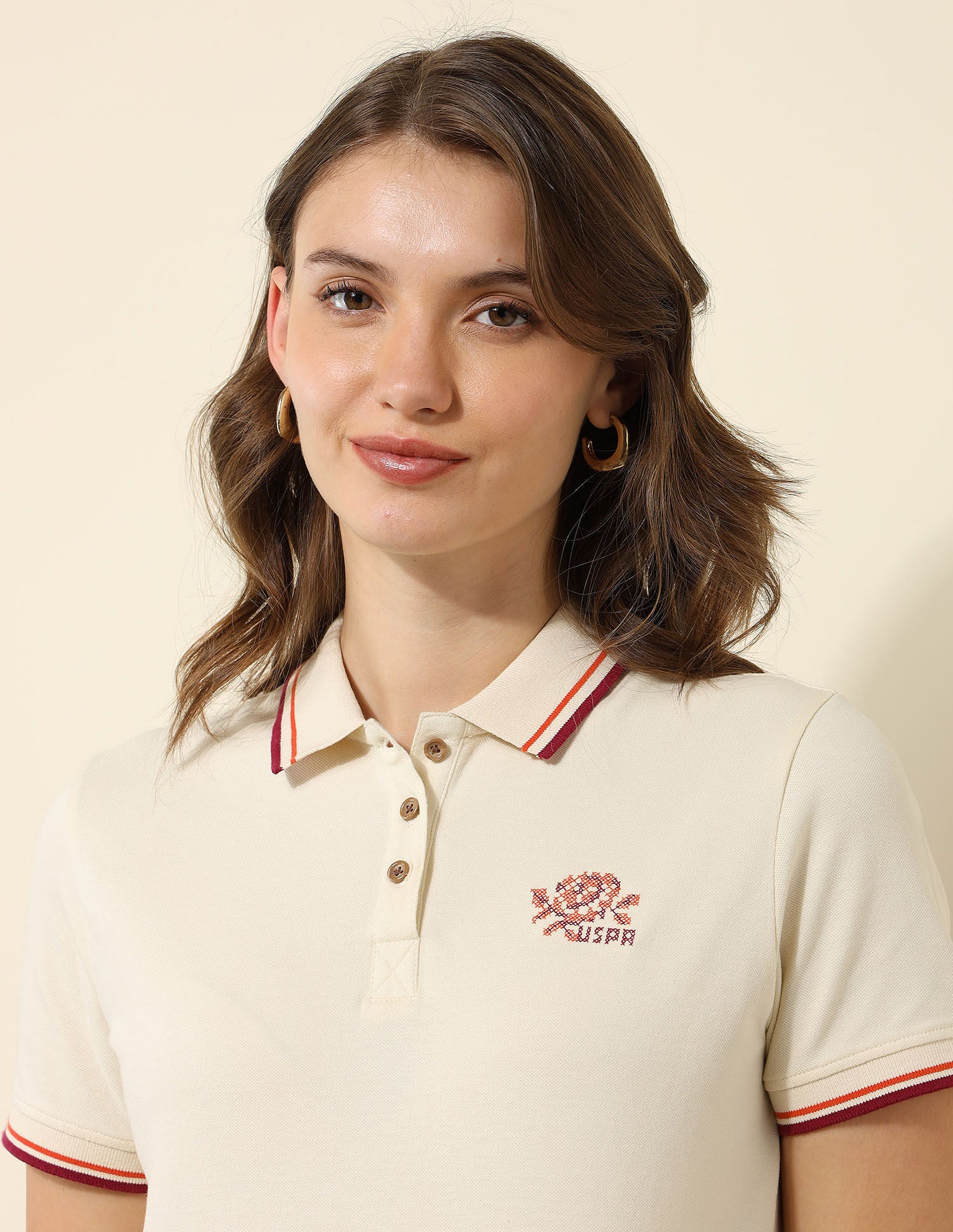 Regular Fit Solid Polo Shirt Ecru - U.S. Polo Assn. India | Large