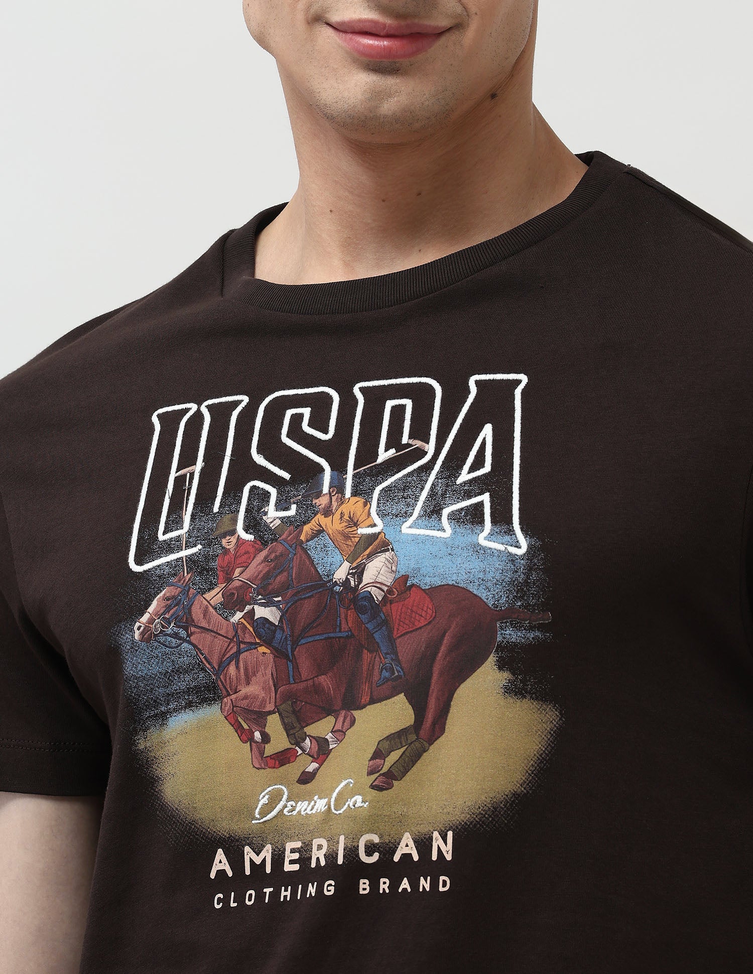 Brand Printed Muscle Fit T-Shirt Dark Brown - U.S. POLO ASSN. | Large