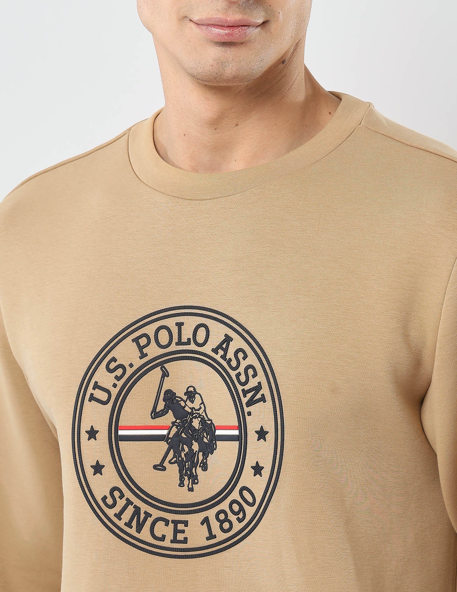 Brand Embossed Regular Fit Sweatshirt Khaki - U.S. POLO ASSN. | Large