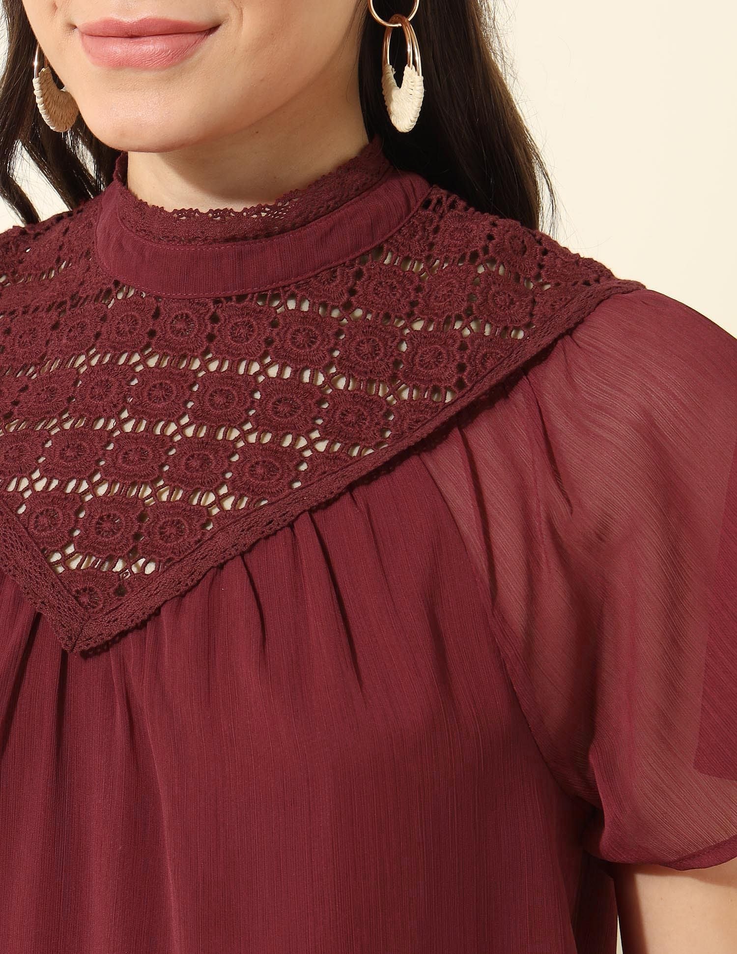 Lace Detailed Top Red - U.S. POLO ASSN. | Large