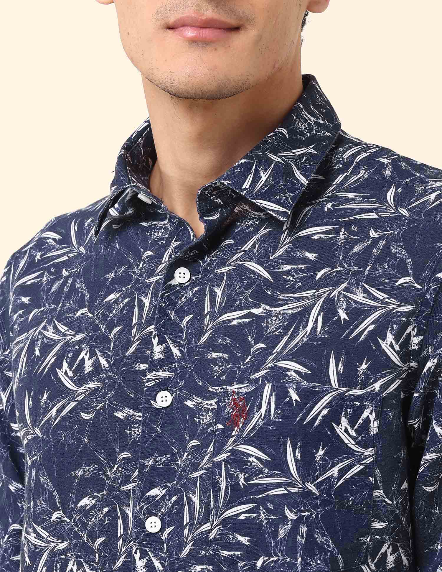 Tailored Fit Tropical Printed Shirt Navy - U.S. Polo Assn. India | Large