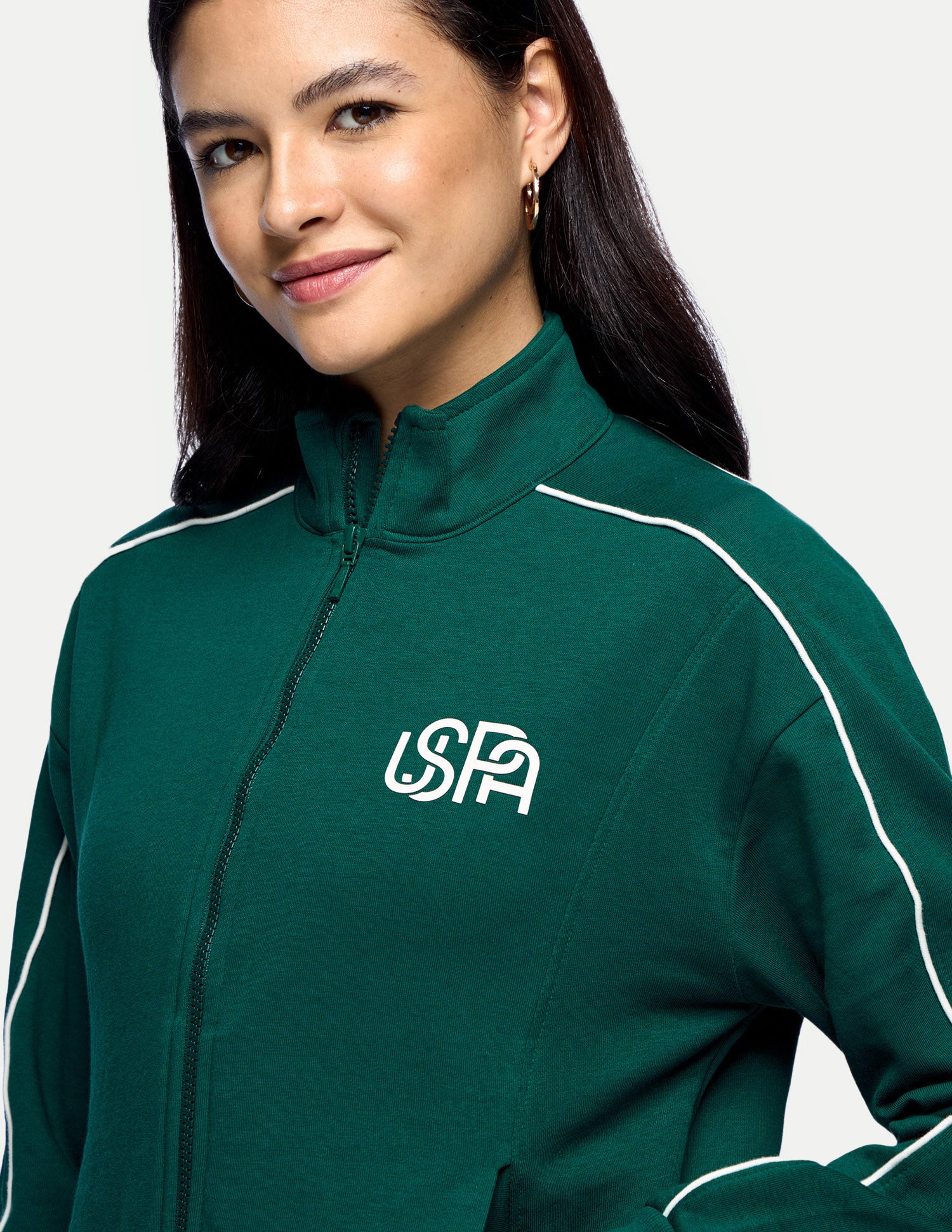 Contrast Piping Zipper Jacket Dark Green - U.S. Polo Assn. India | Large