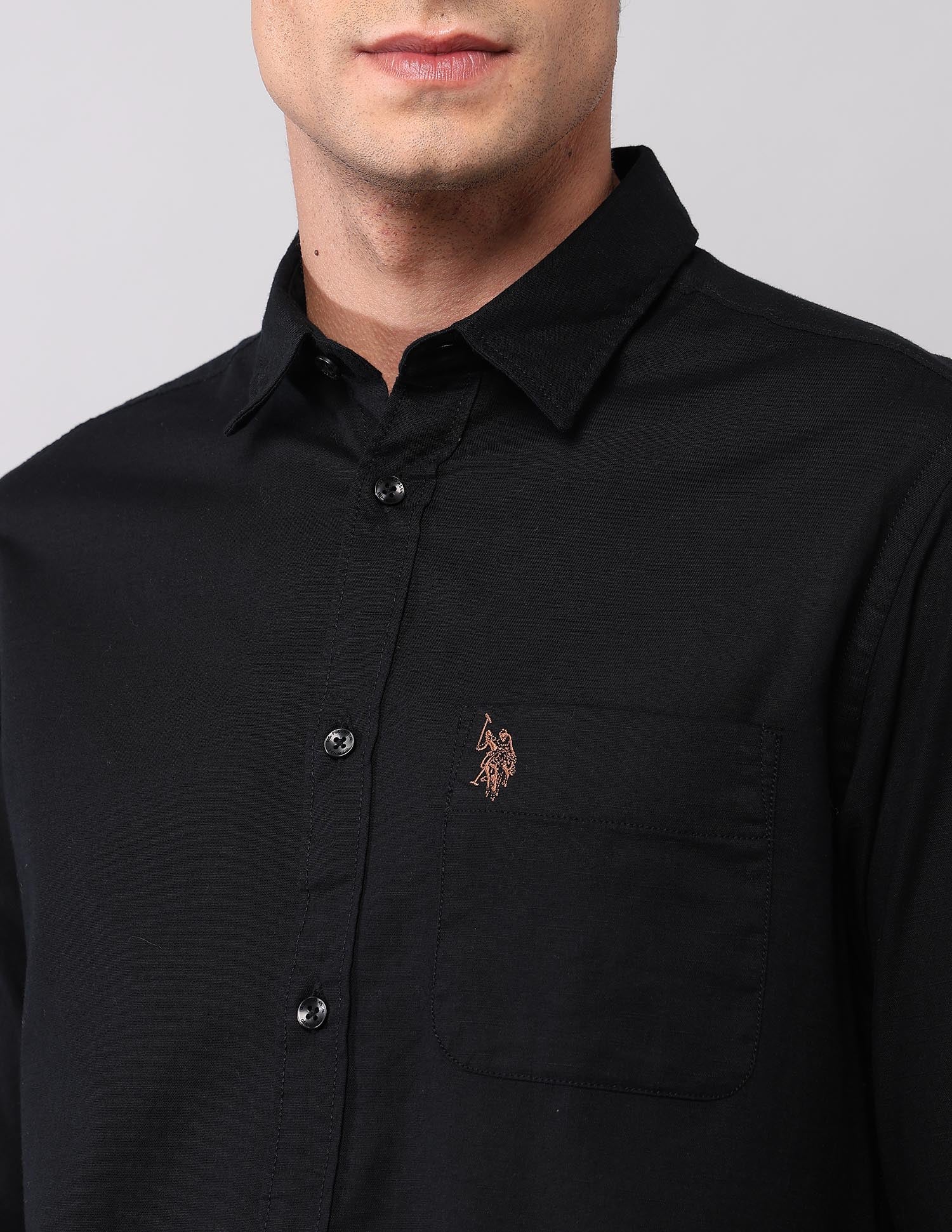 Pure Cotton Regular Fit Shirt Black - U.S. Polo Assn. India | Large