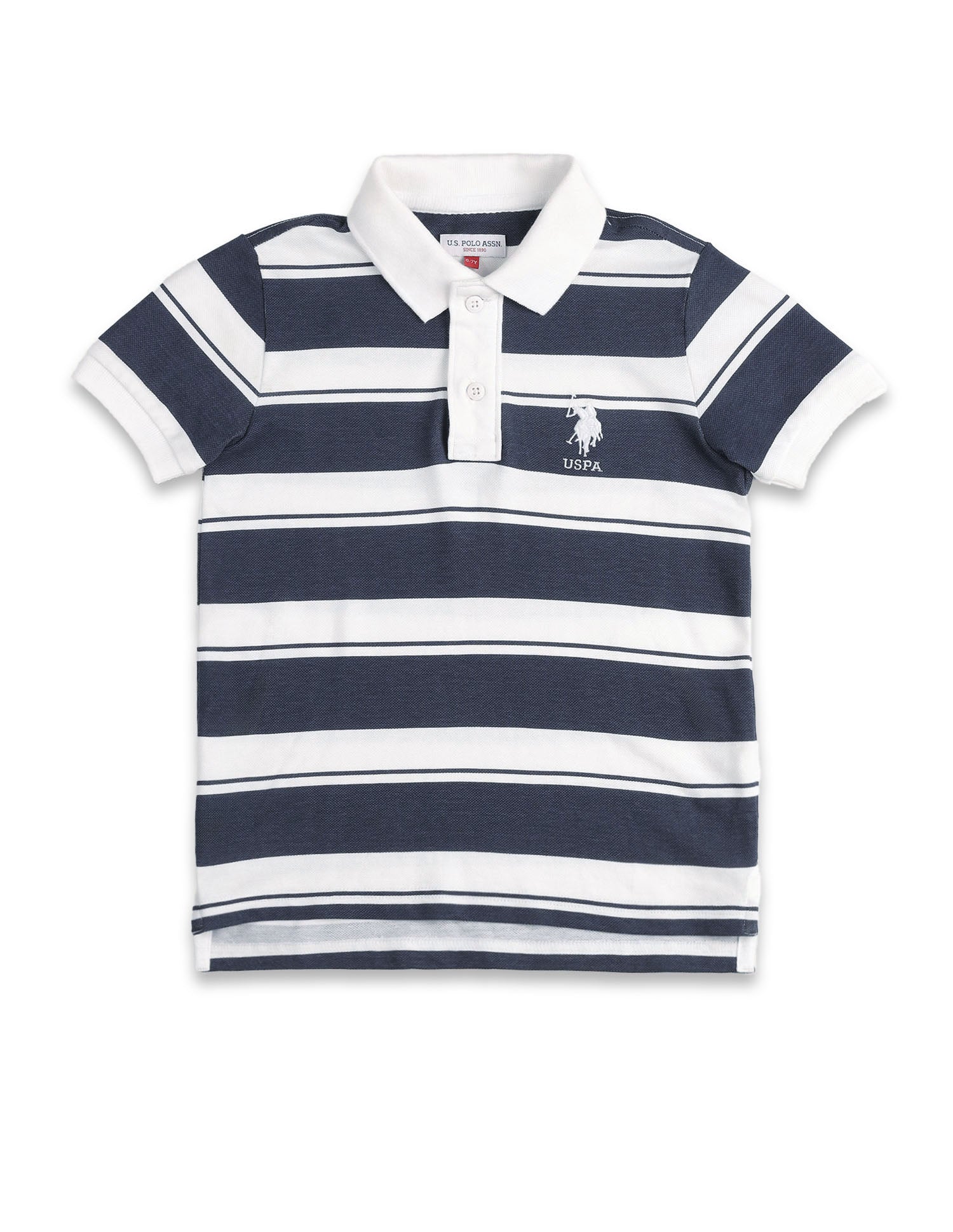 Boys Horizontal Striped Pure Cotton Polo Shirt Navy - U.S. POLO ASSN. | Large