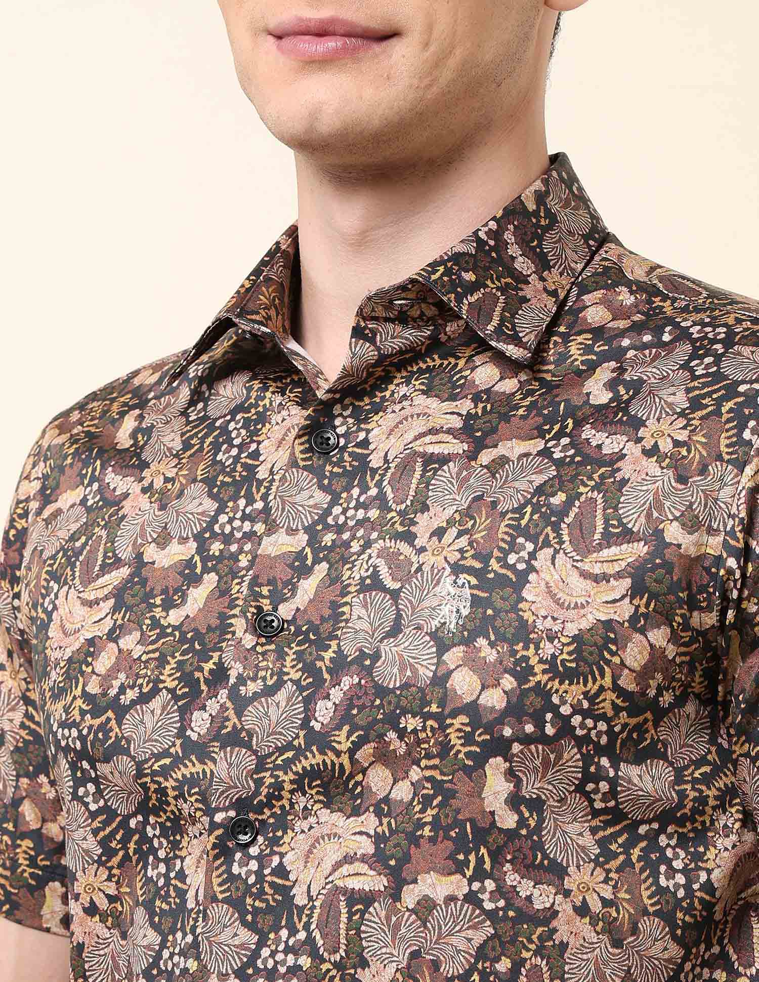 All-Over Printed Satin Shirt Brown - U.S. Polo Assn. India | Large