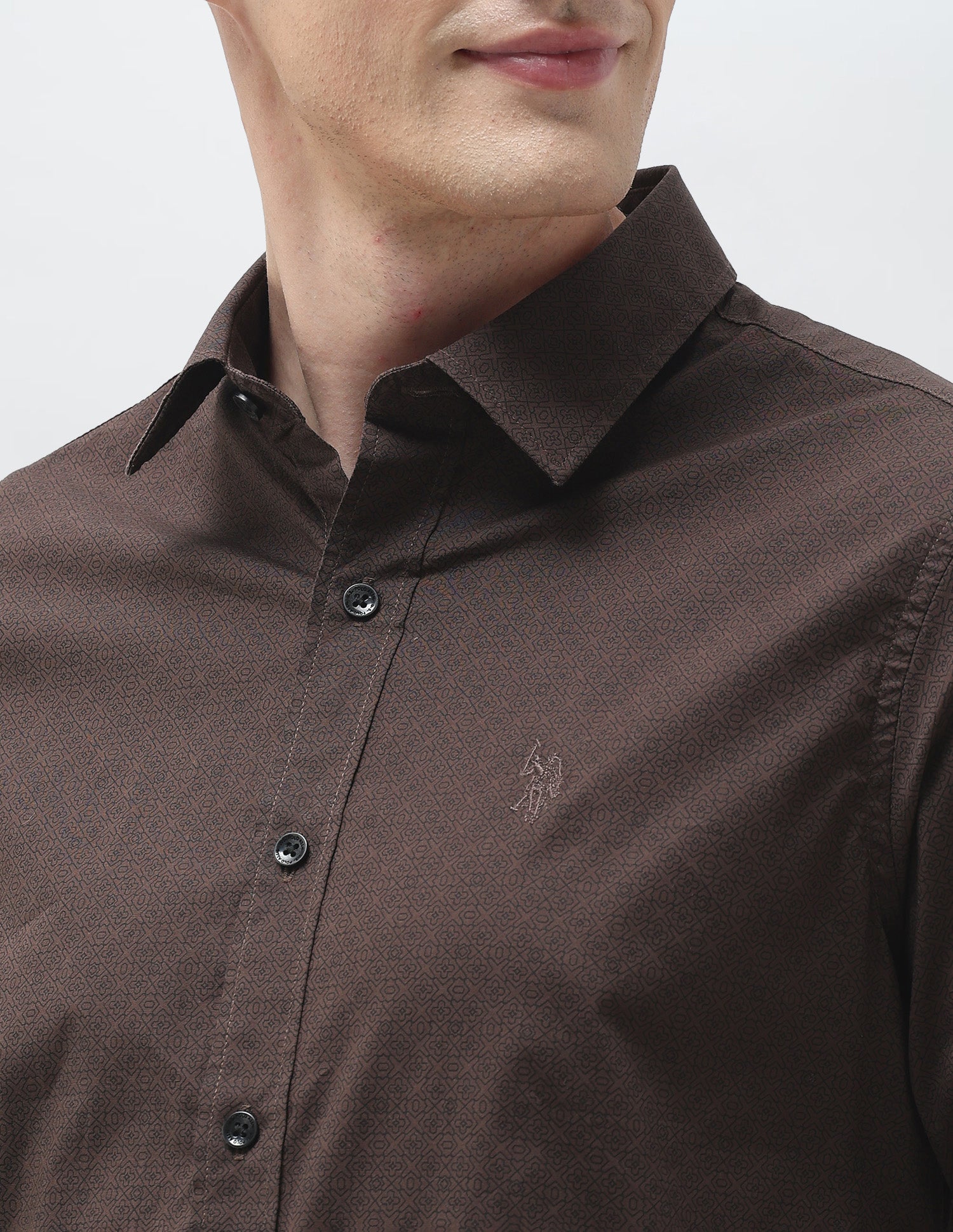 Geometric Printed Tailored Fit Shirt Brown - U.S. Polo Assn. India | Large